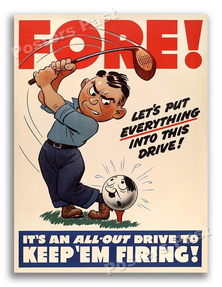 “Fore” 1942 Vintage Style Golf World War 2 Poster - 18x24