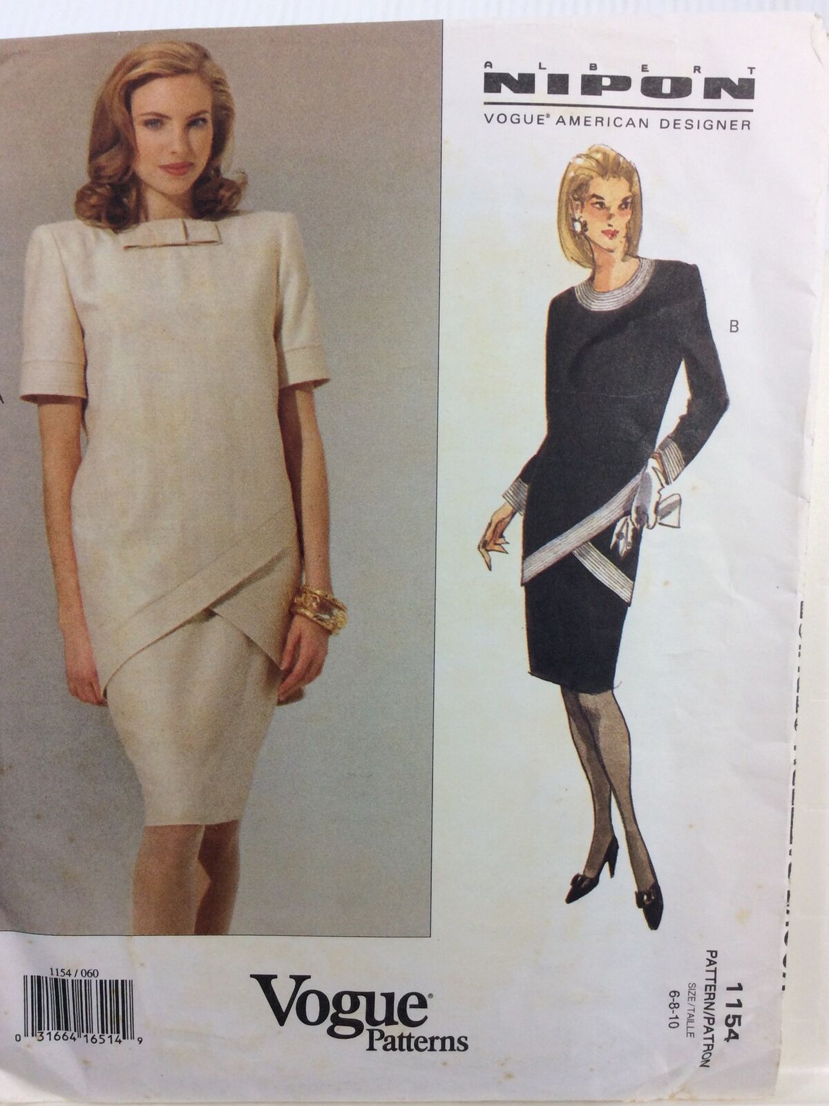 1990s Vogue 1154 VTG Sewing Pattern Albert Nipon Dress Size 6 8 10 Assymetrical