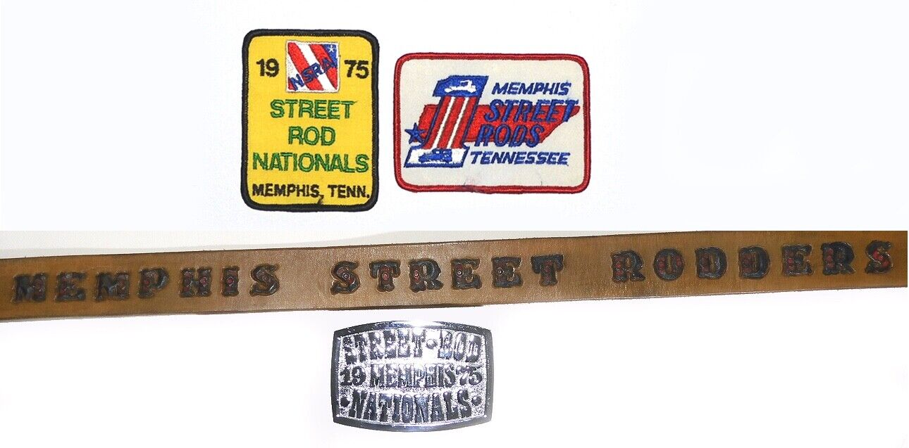 Vintage 1975 Memphis Street Rod Nationals Belt & Buckle & 2 Patches