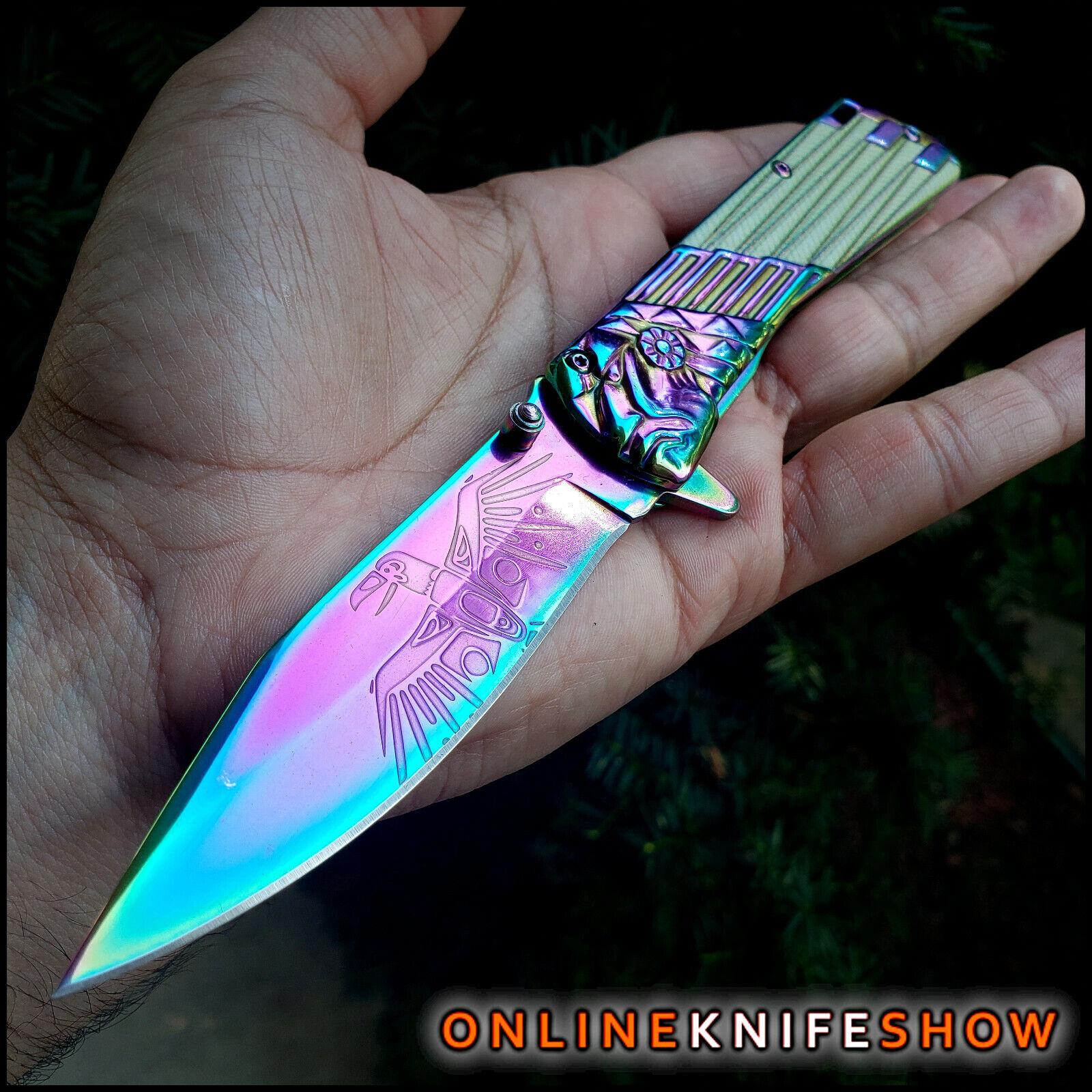RAINBOW BALD EAGLE Titanium Spring Assisted Open Blade Folding Pocket Knife NEW