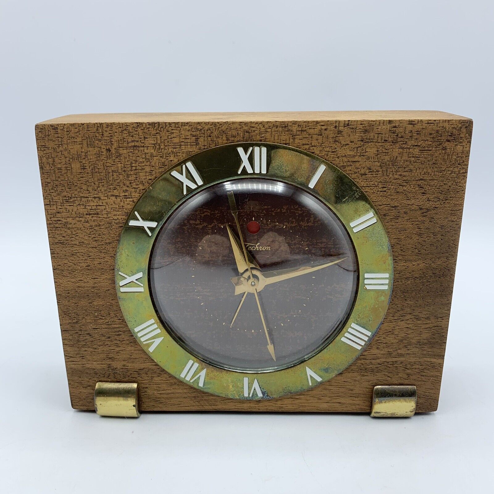 Vintage Telechron Electric Alarm Clock Wood Brass Model 7H141 USA Working