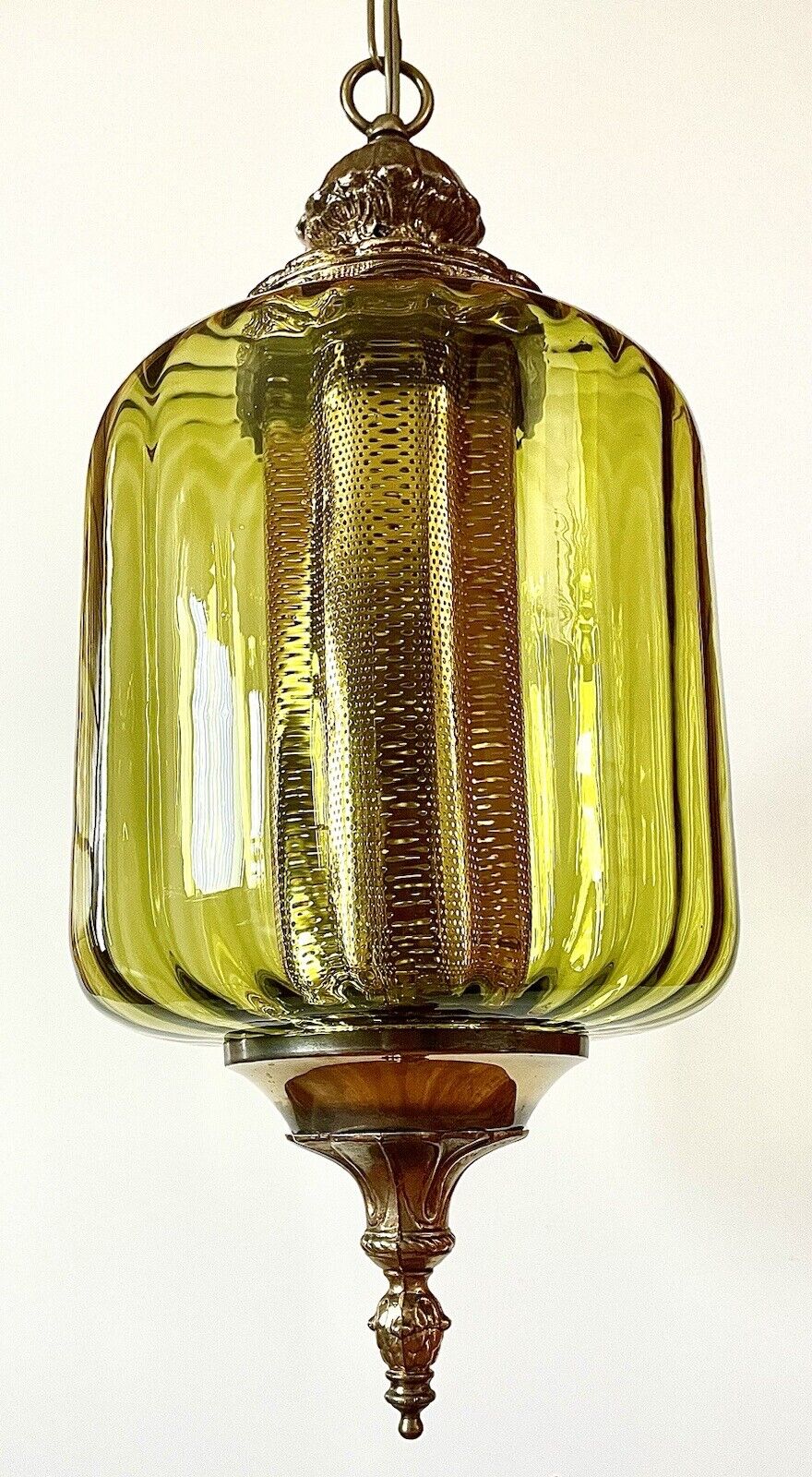 Vtg/Antique 1960's-70's Retro MCM Designer Green Glass Hanging Swag Light/Lamp 