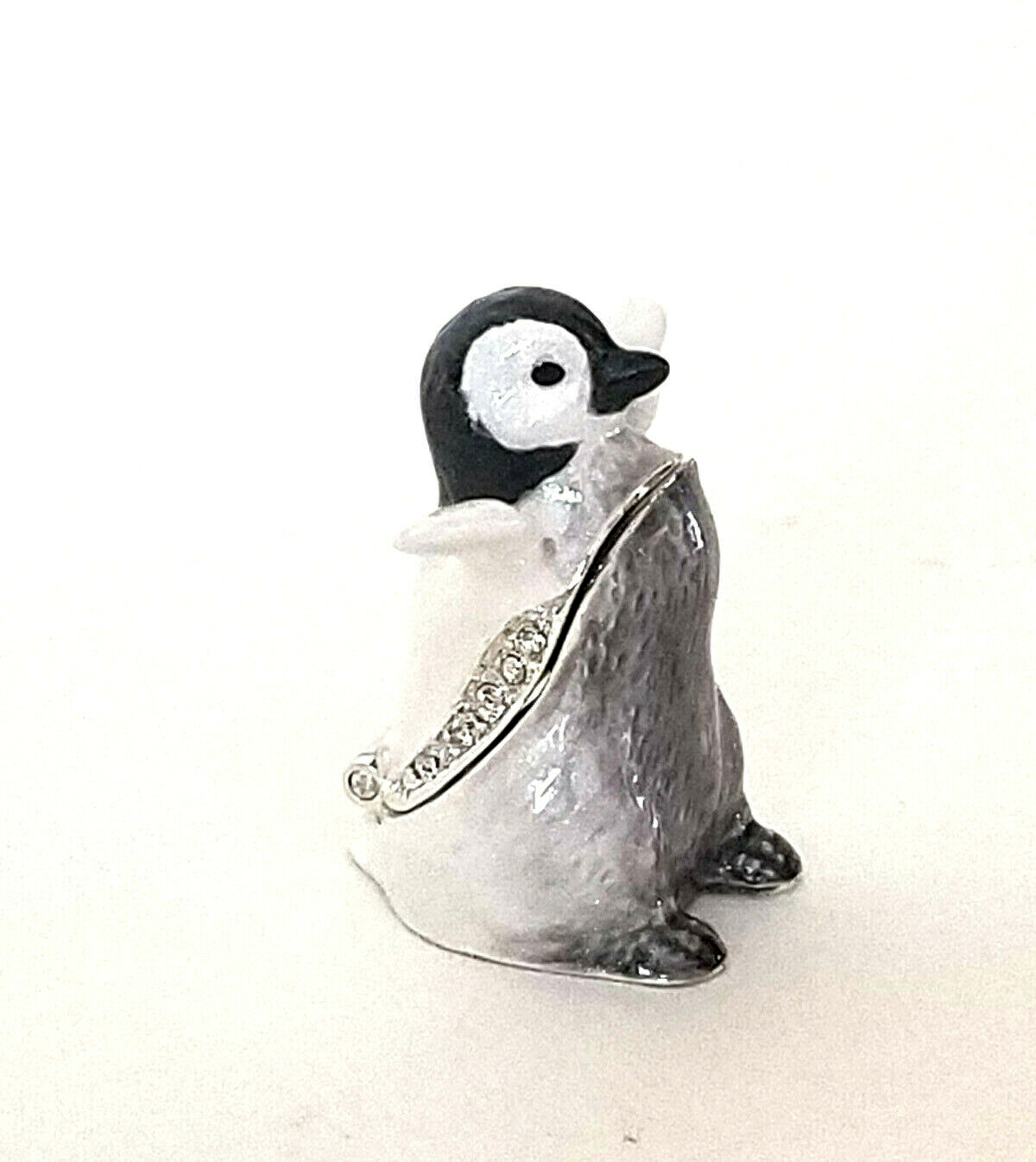 Flippity Penguin Pewter Bejeweled Hinged Miniature Trinket Box Kingspoint 