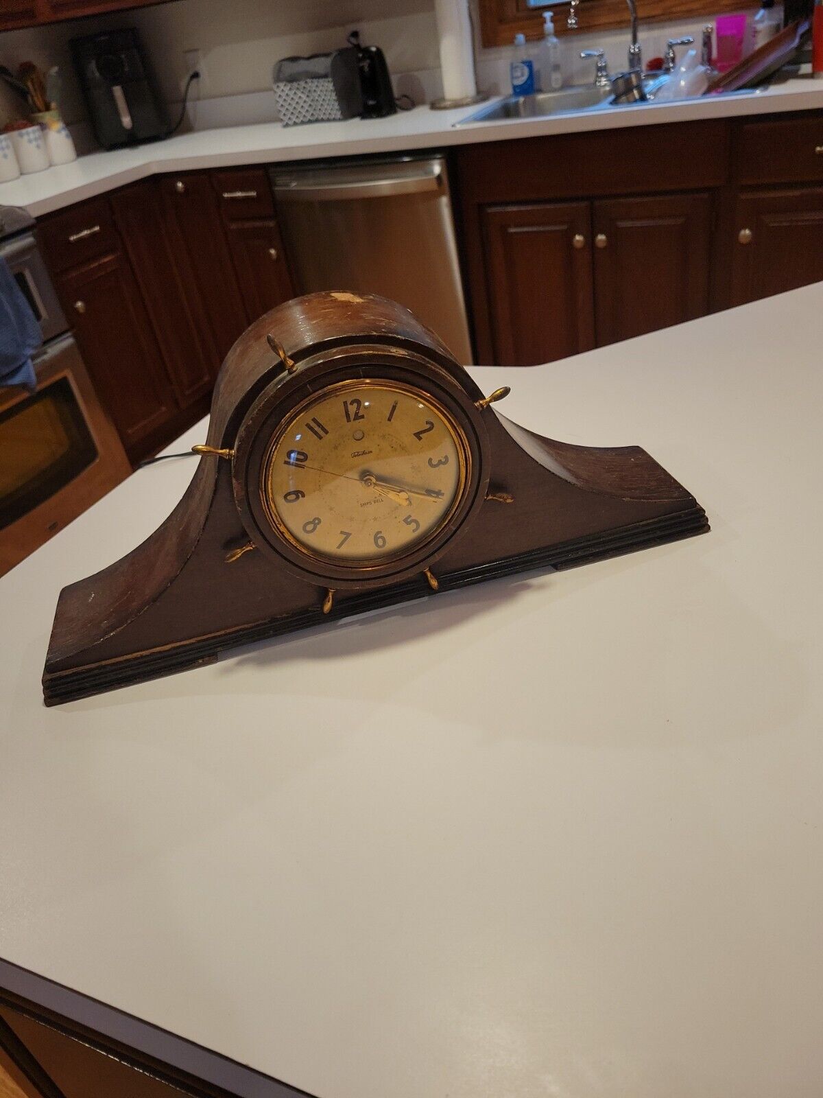 Vintage -  Warren Telechron Ships Bell Mantel Clock 6B09 - AS-IS Read Descript.
