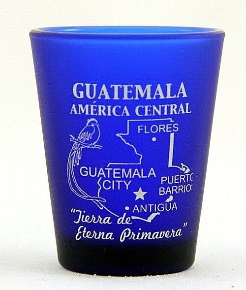 GUATEMALA CENTRAL AMERICA COBALT BLUE FROSTED SHOT GLASS SHOTGLASS