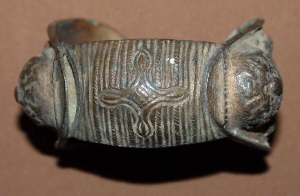 Antique Greek medieval bronze crusader fertility bracelet with cross