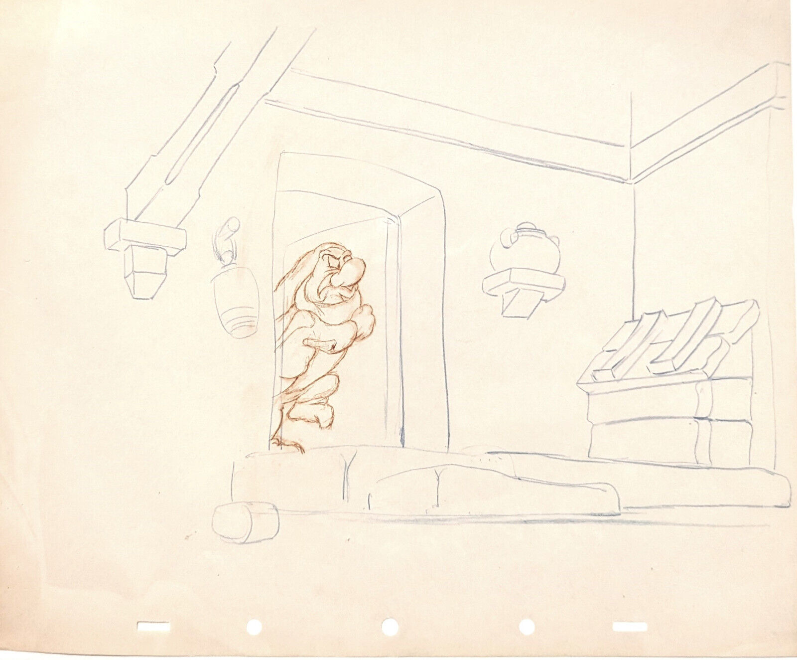 RARE Disney SNOW WHITE 1937  Original Production LAYOUT Drawing Bill Tytla # 1