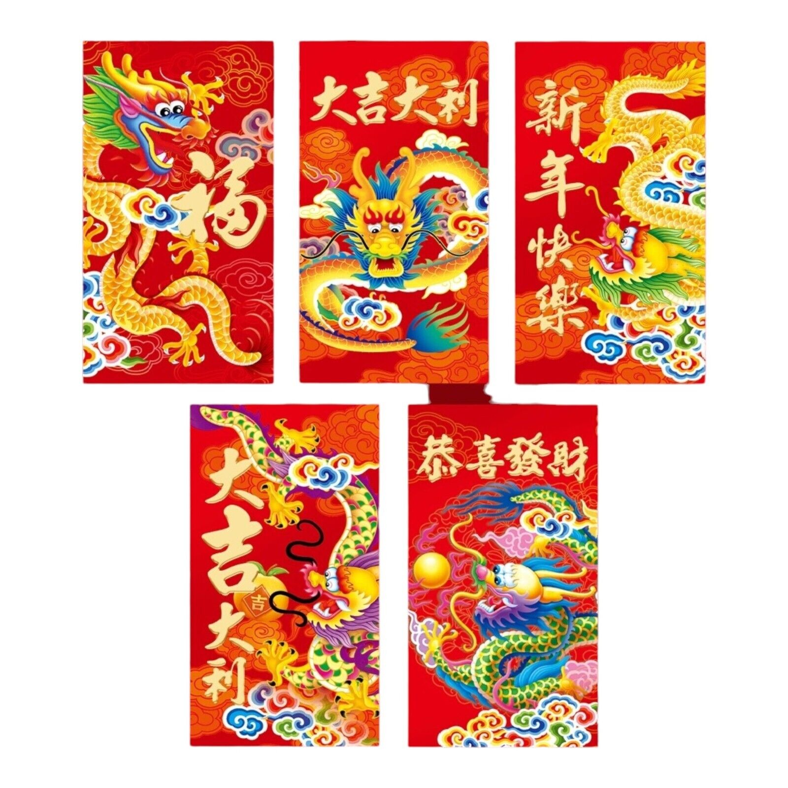 50PCS 2024 Big Chinese Dragon Lunar New Year Lucky Red Hong Bao Money Envelopes
