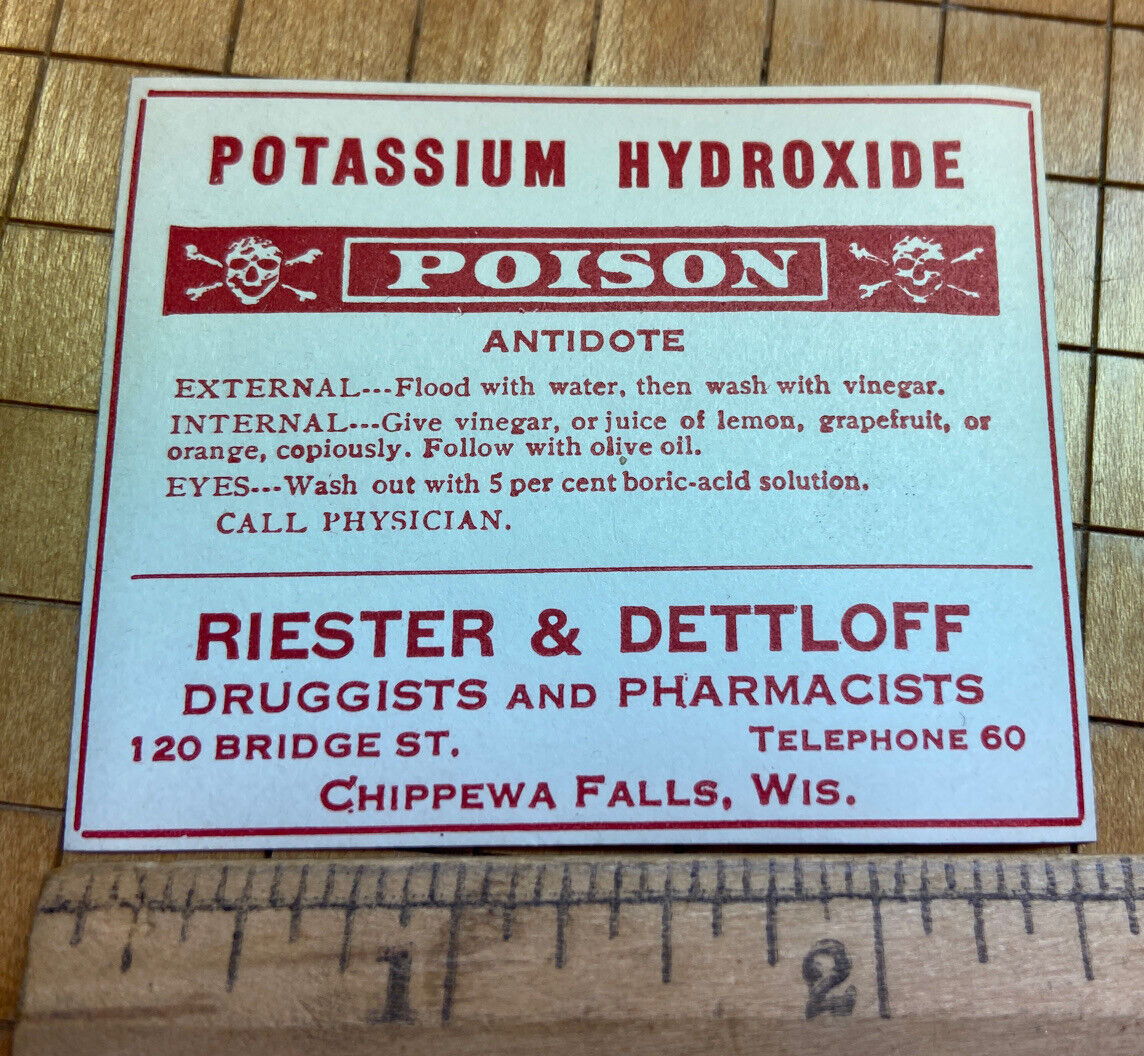 50 Old Potassium Hydroxide Poison Drug Store Pharmacy Labels Chippewa Falls WI
