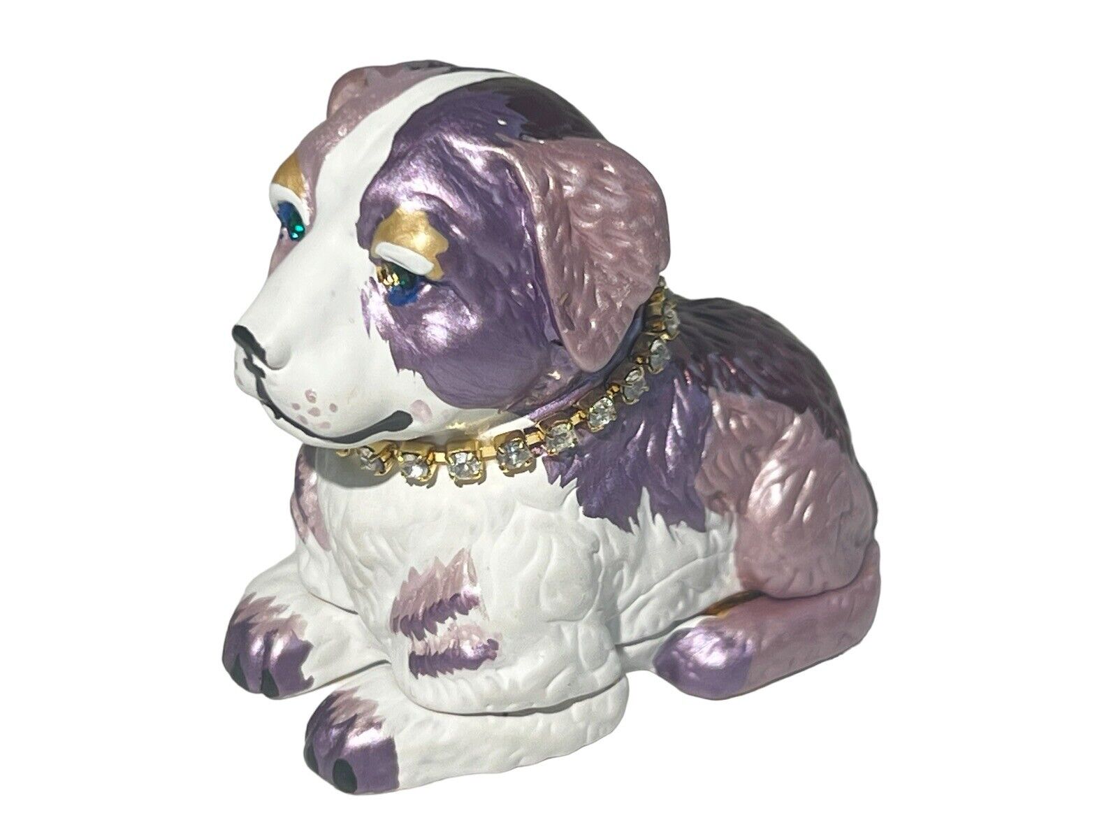 Signed Rucinni Miniature Dog Trinket Box Crystal Collar