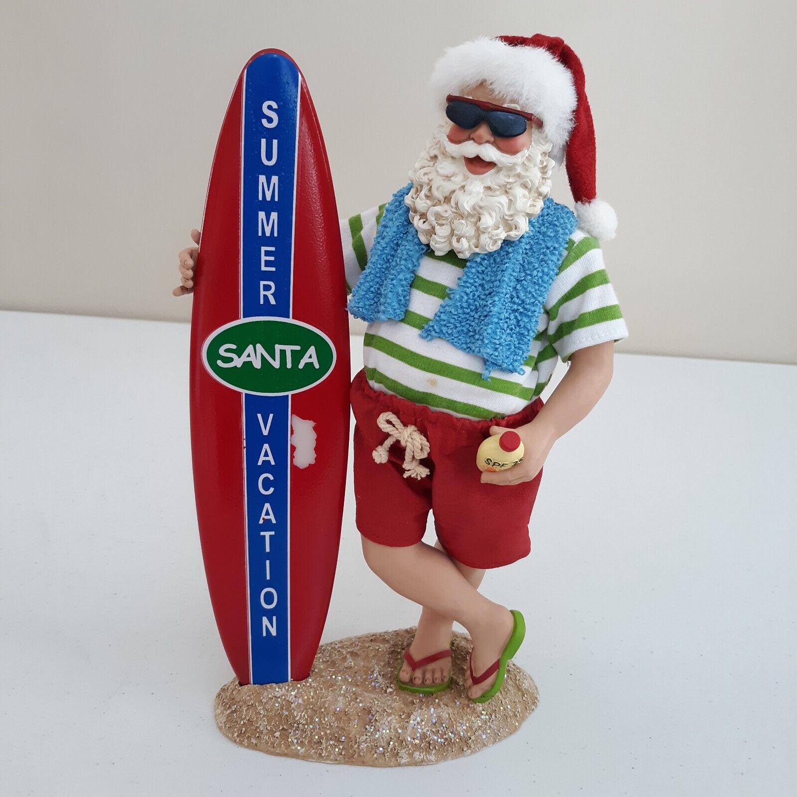 Kurt Adler Fabriche Summer Vacation Santa Claus Figurine Surfboard Beach Sand