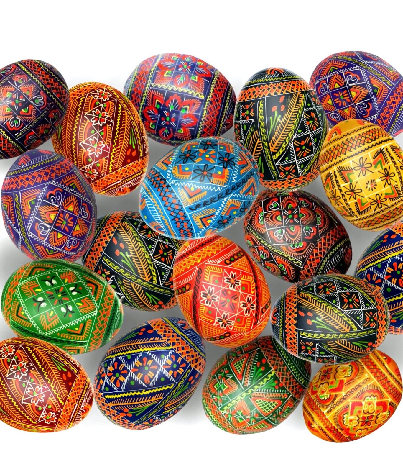 Assorted Wooden Regular Hen Size Painted Ukrainian Easter Eggs,Geometric,Pysanky