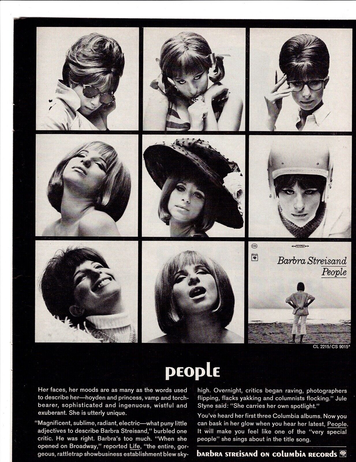 Vintage Barbra Streisand Columbia Records 1964 Print Ad ~ People