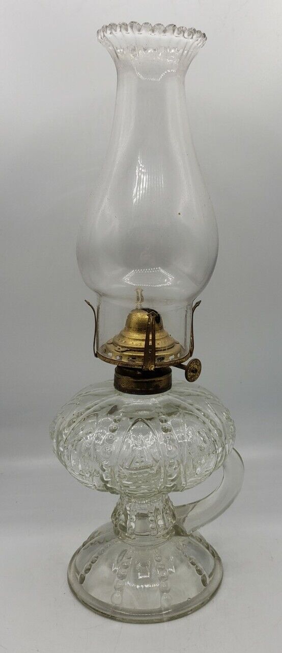 Scarce BY-THE-SEA Glass Finger Oil Lamp c.1904 New Martinsville Glass Co. (#2)