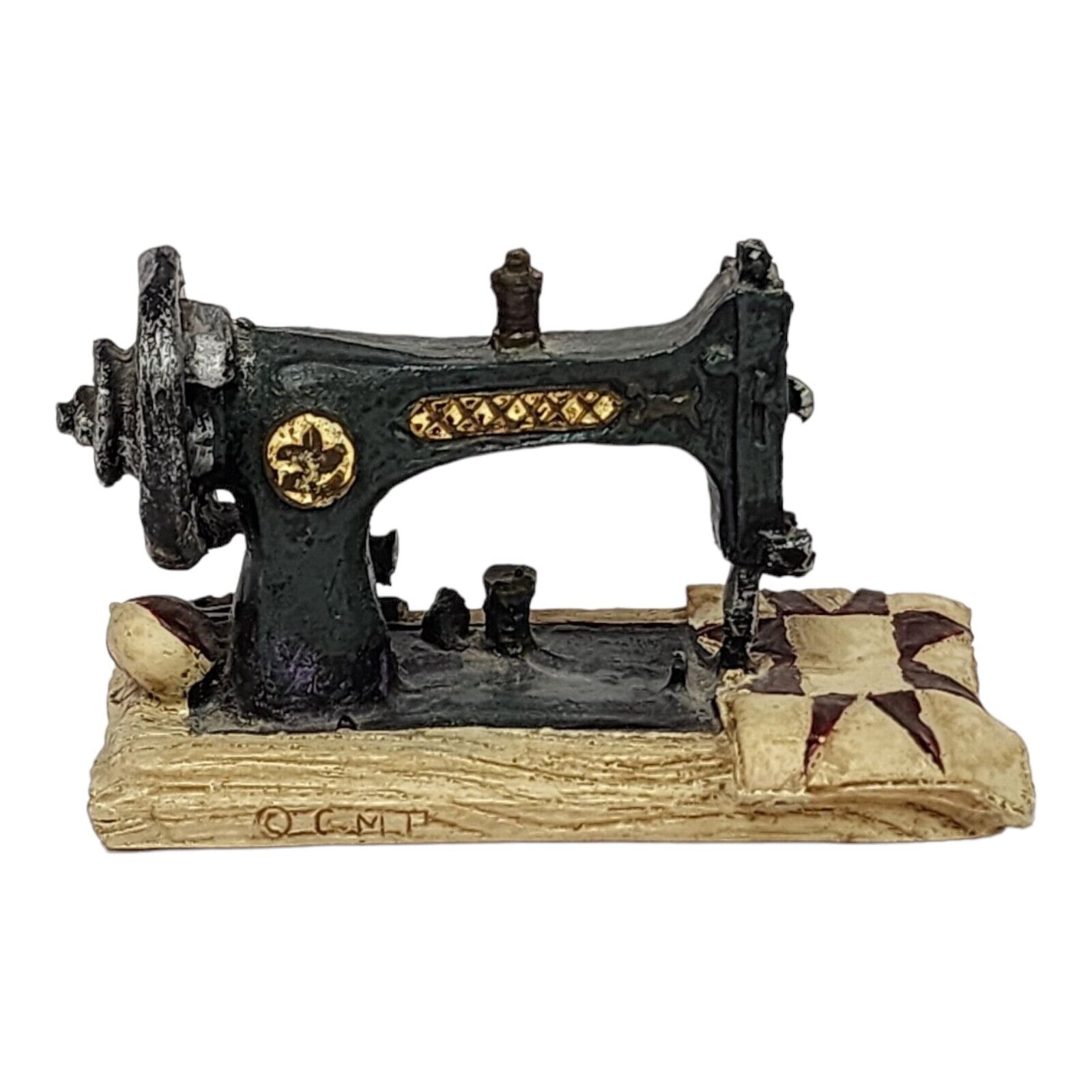 Vtg Miniature Sewing Machine w/ Quilt Collectible Figure