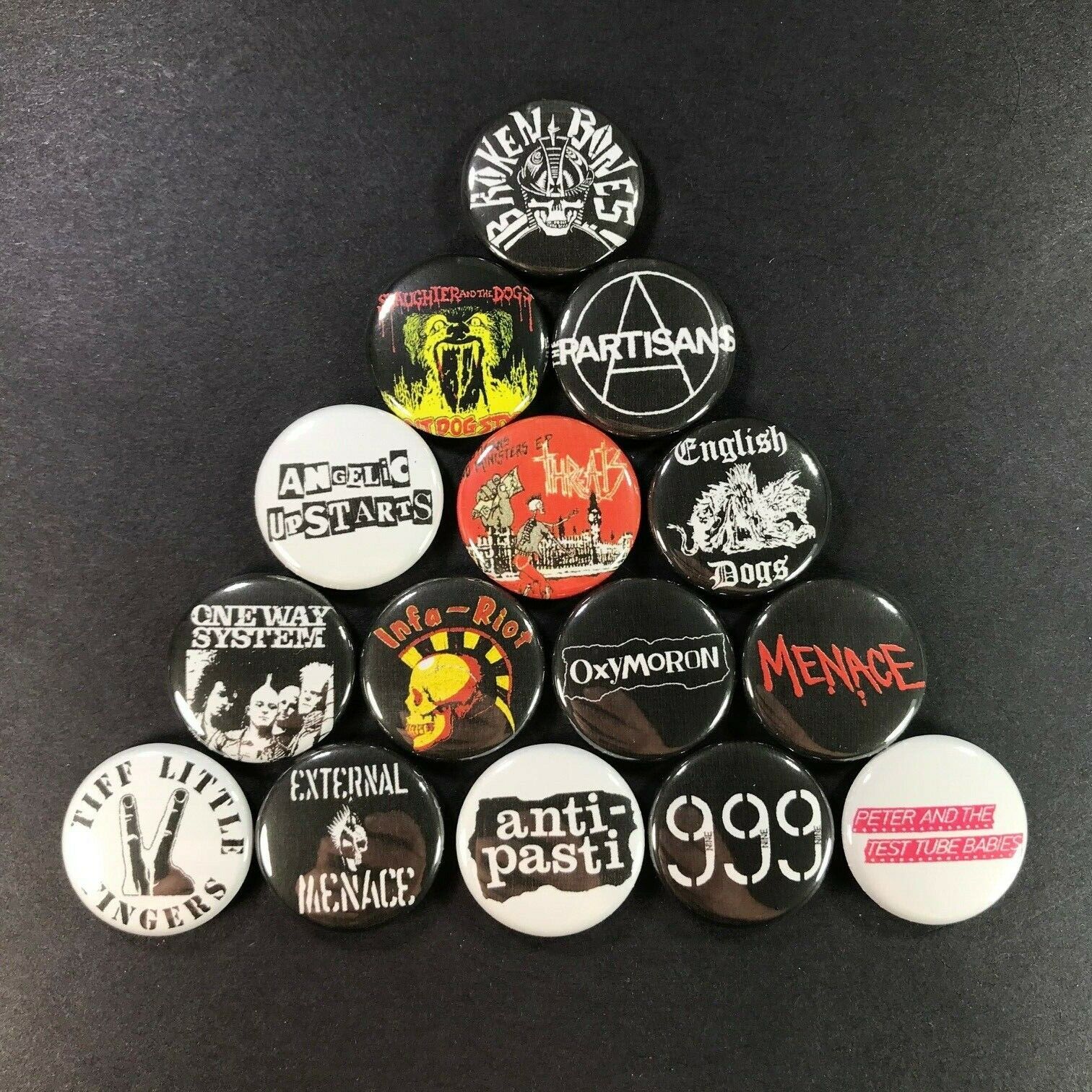 Classic Street Punk 1” Pin Set (15 Buttons) Broken Bones Oxymoron Threats Menace
