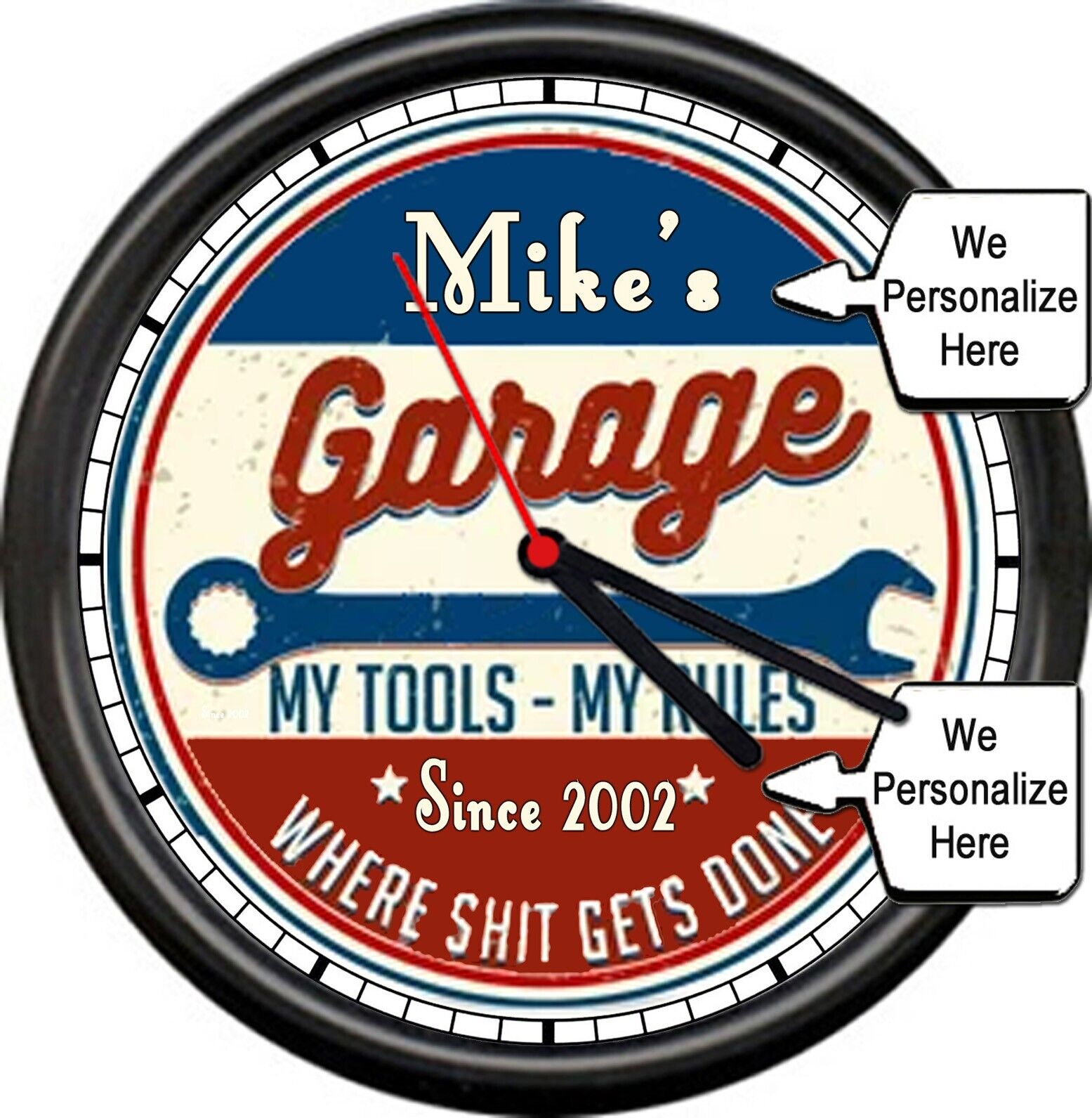 Personalized Your Name & Date Garage Mechanic Tools Funny Gift Sign Wall Clock