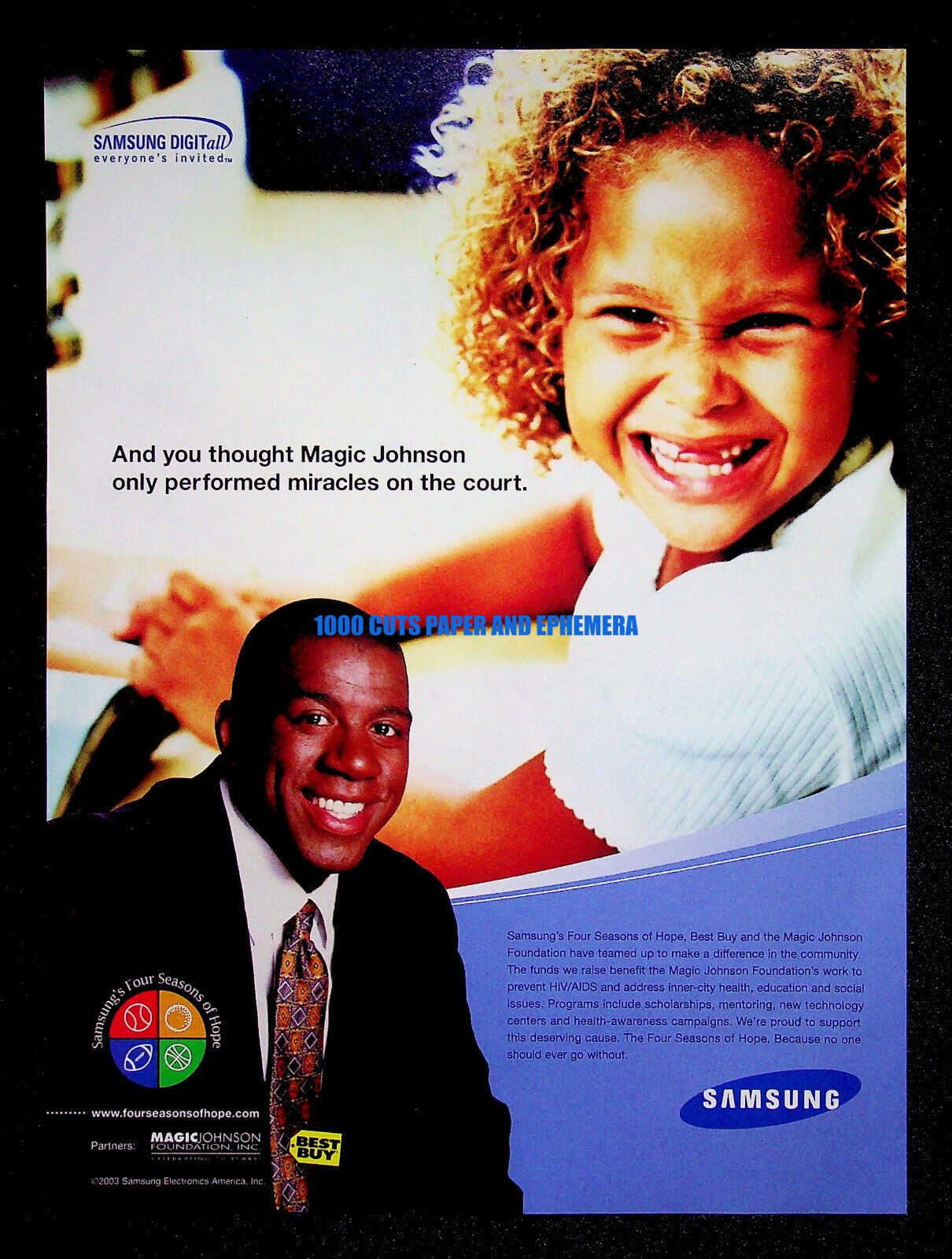 Magic Johnson Samsung\'s Four Seasons of Hope 2004 Print Magazine Ad Poster