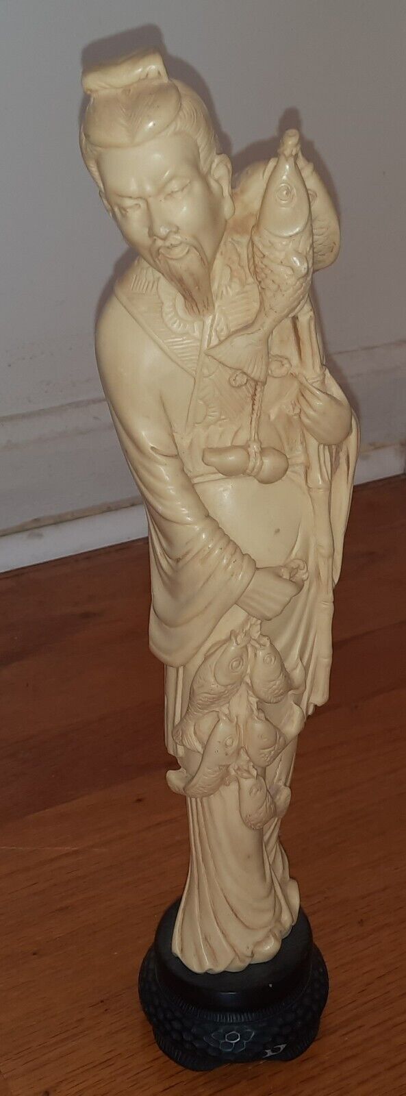 Vintage Chinese Excellent Carved Resin Emperor Statue Fish With Stand 13\
