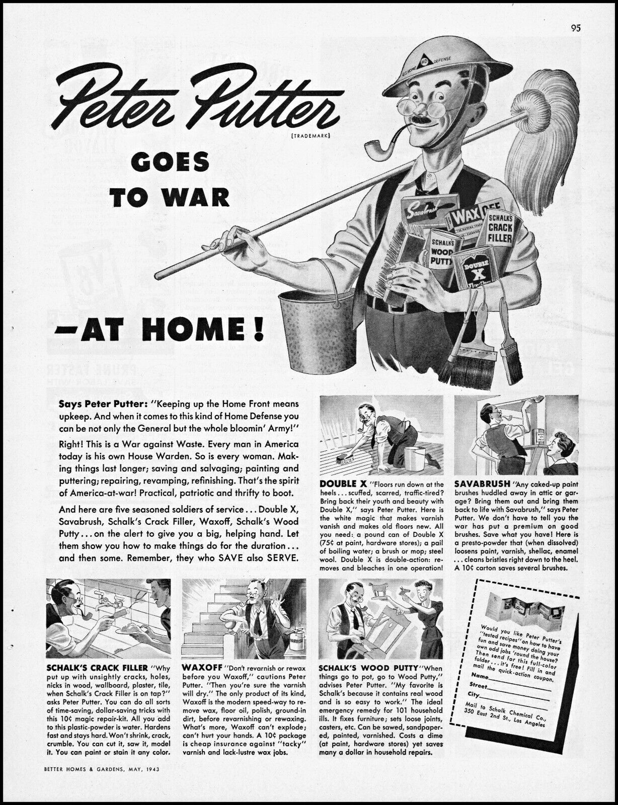 1943 Peter Putter goes to war at home Schalk Chemical vintage art print ad L85