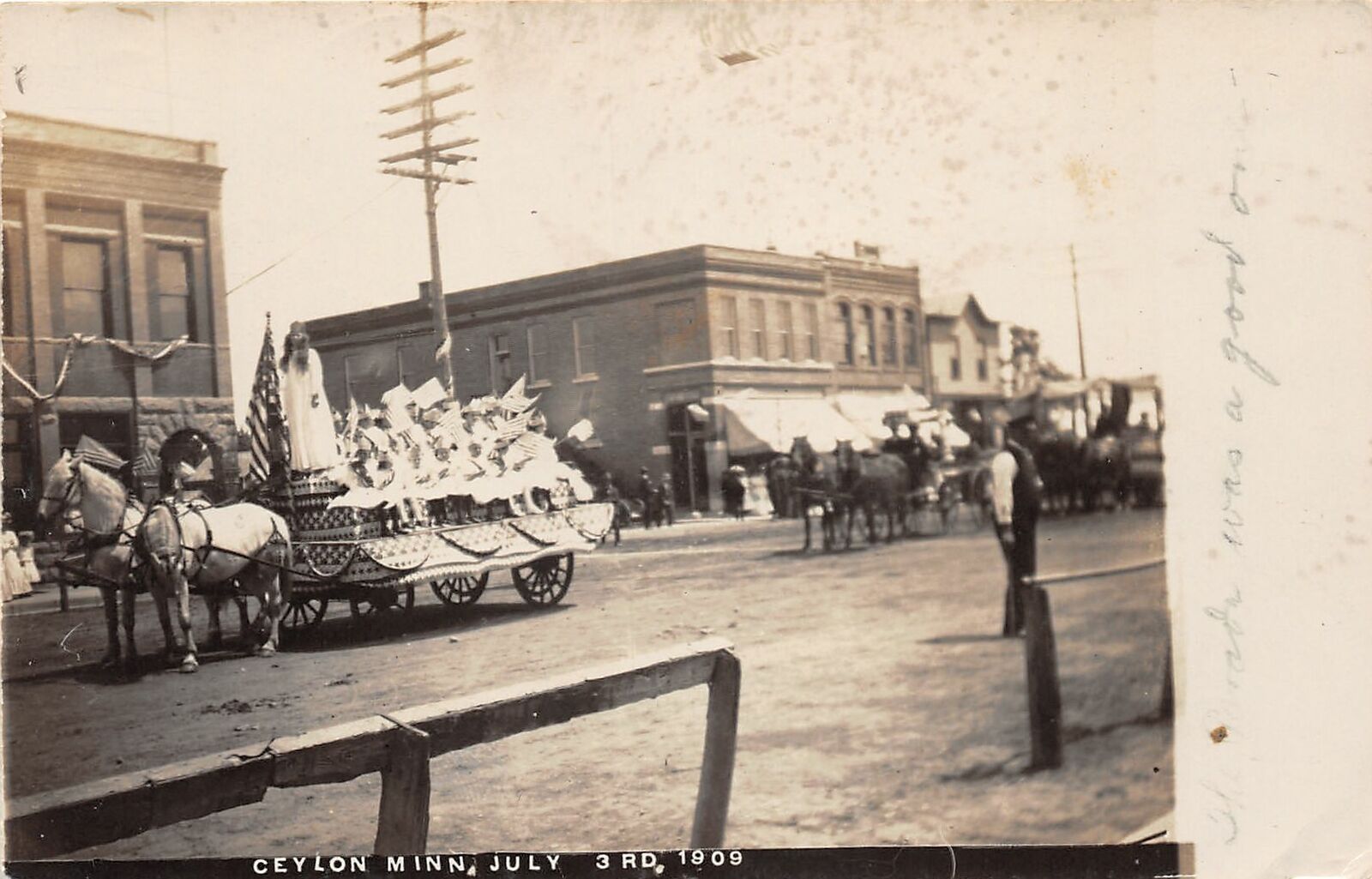 H20/ Ceylon Minnesota RPPC Postcard 1909 Patriotic Parade July 4th