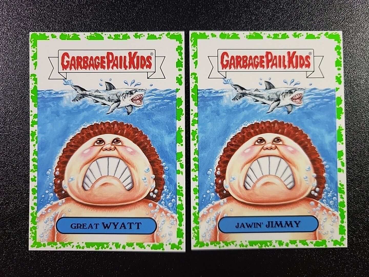 SP Green Jaws Steven Spielberg Roy Scheider Spoof 2 Card Set Garbage Pail Kids
