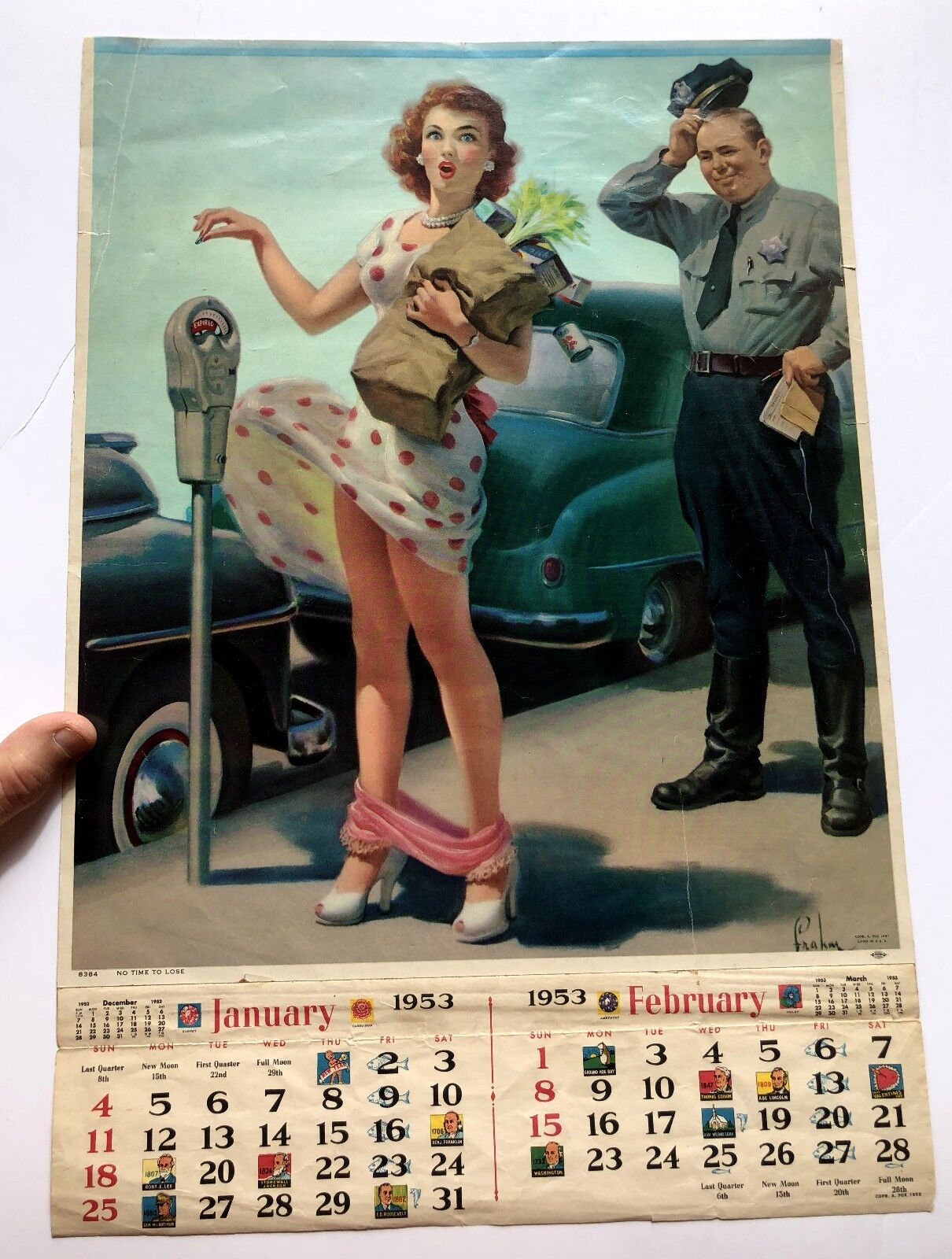 1951 Pinup Girl Picture Calendar w/ Ladies Panties Falling Down by Art Frahm