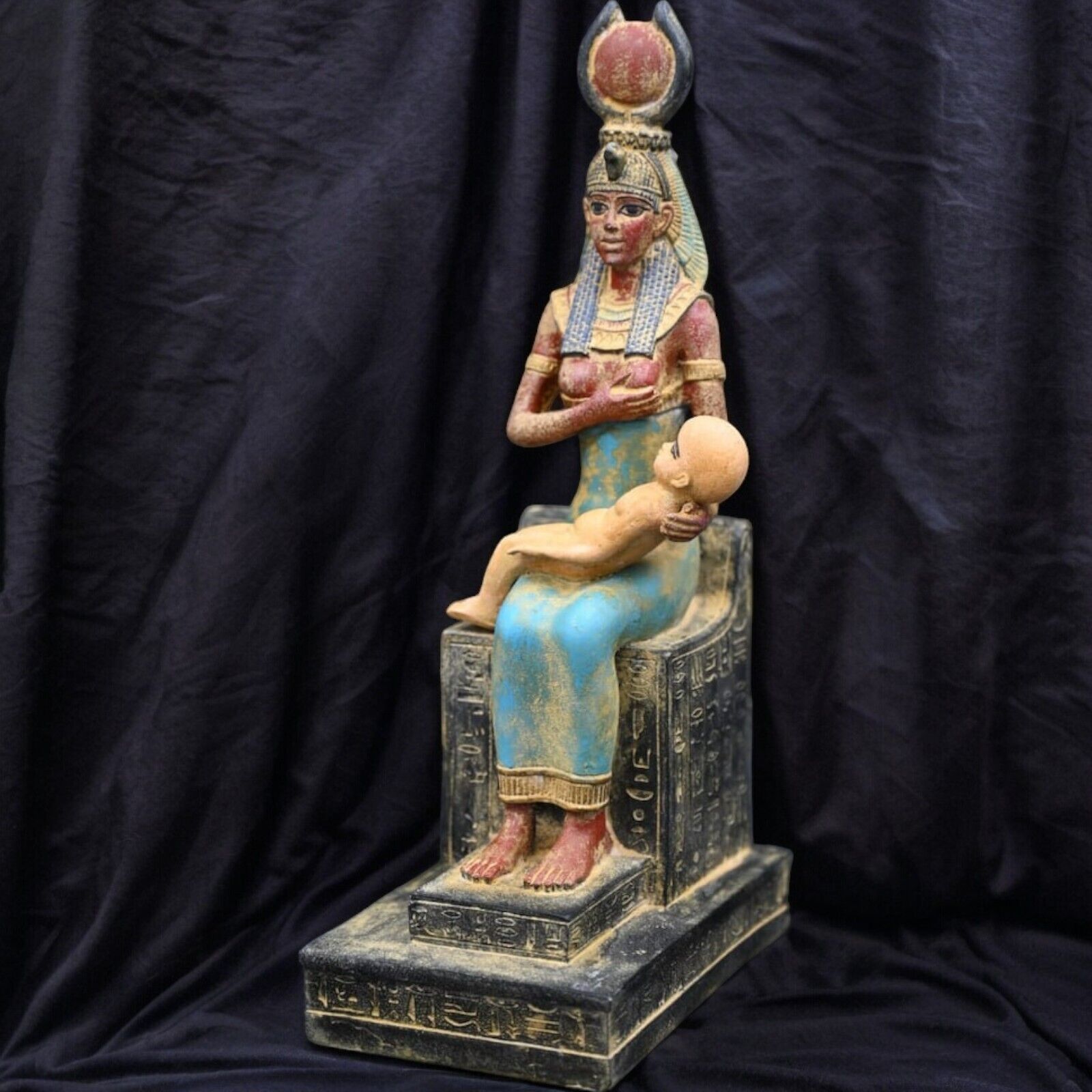 RARE ANCIENT EGYPTIAN ANTIQUITIES Statue Goddess Isis Breastfeeding Baby Horus