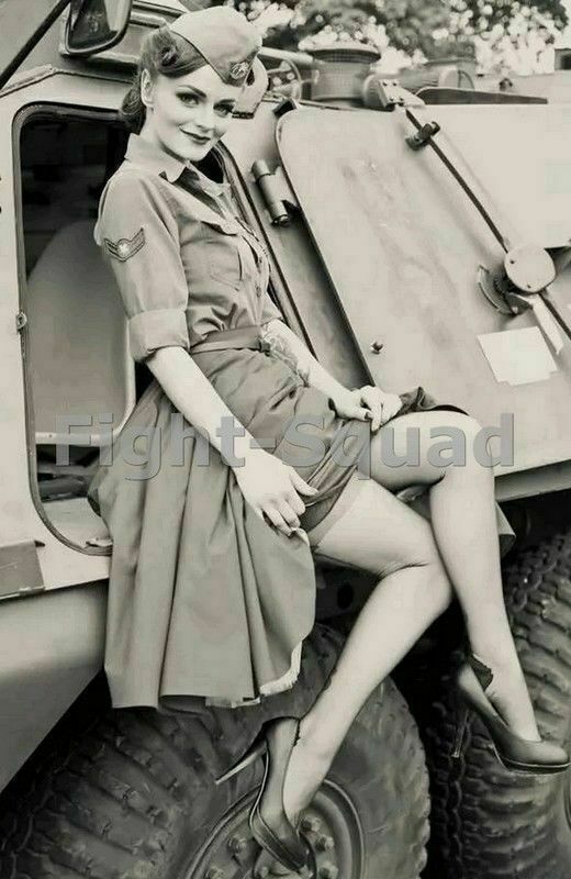 WW2 Picture Photo Pinup Girl seat in a military vehicle 2123