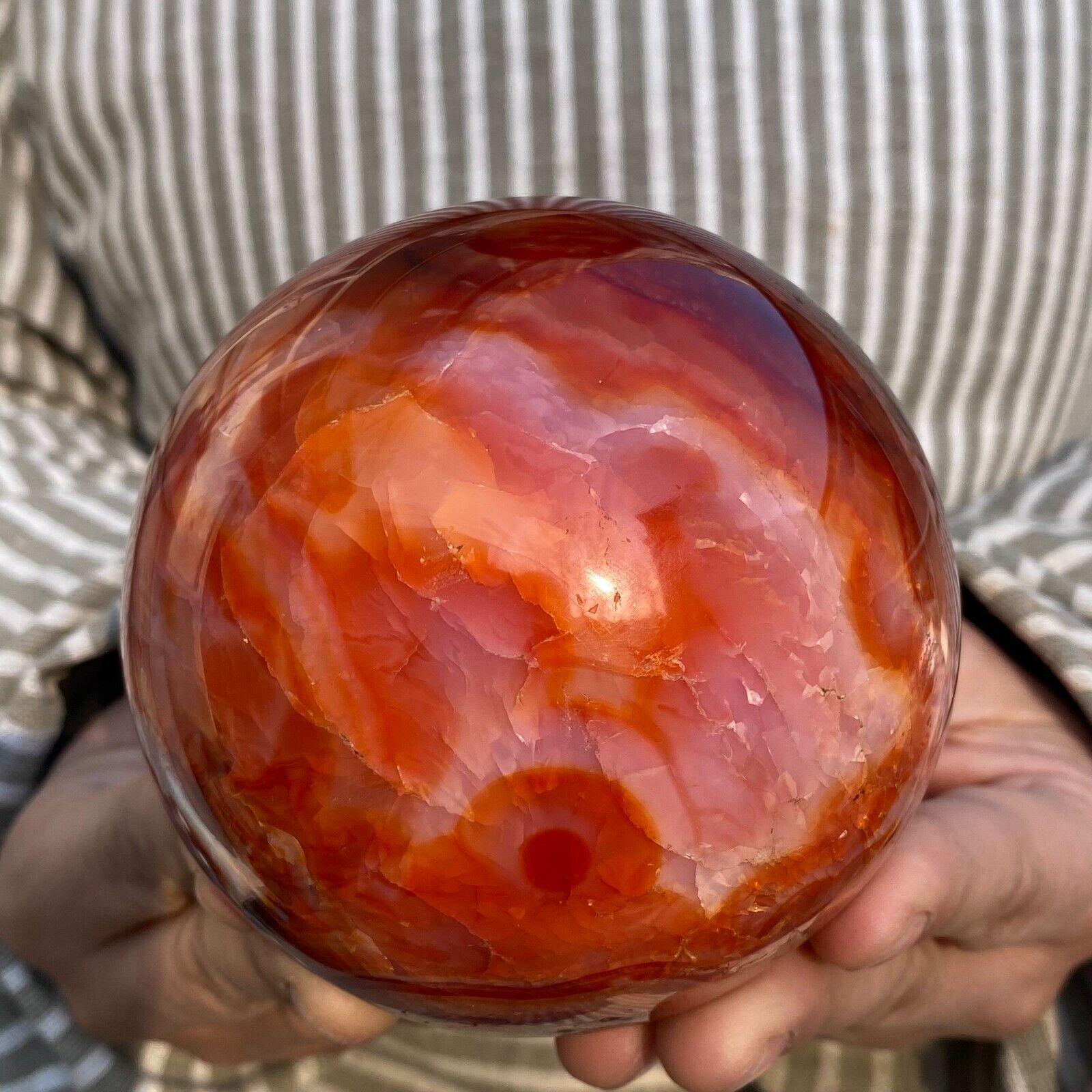 2.4lb Large Banded Agate Natural Red Carnelian Quartz Crystal Sphere Specimen