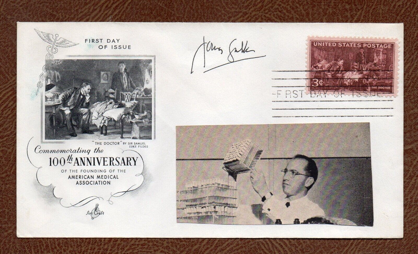 JONAS SALK Polio Vaccine SIGNED 1947 FDC 100th Anniversary of the AMA