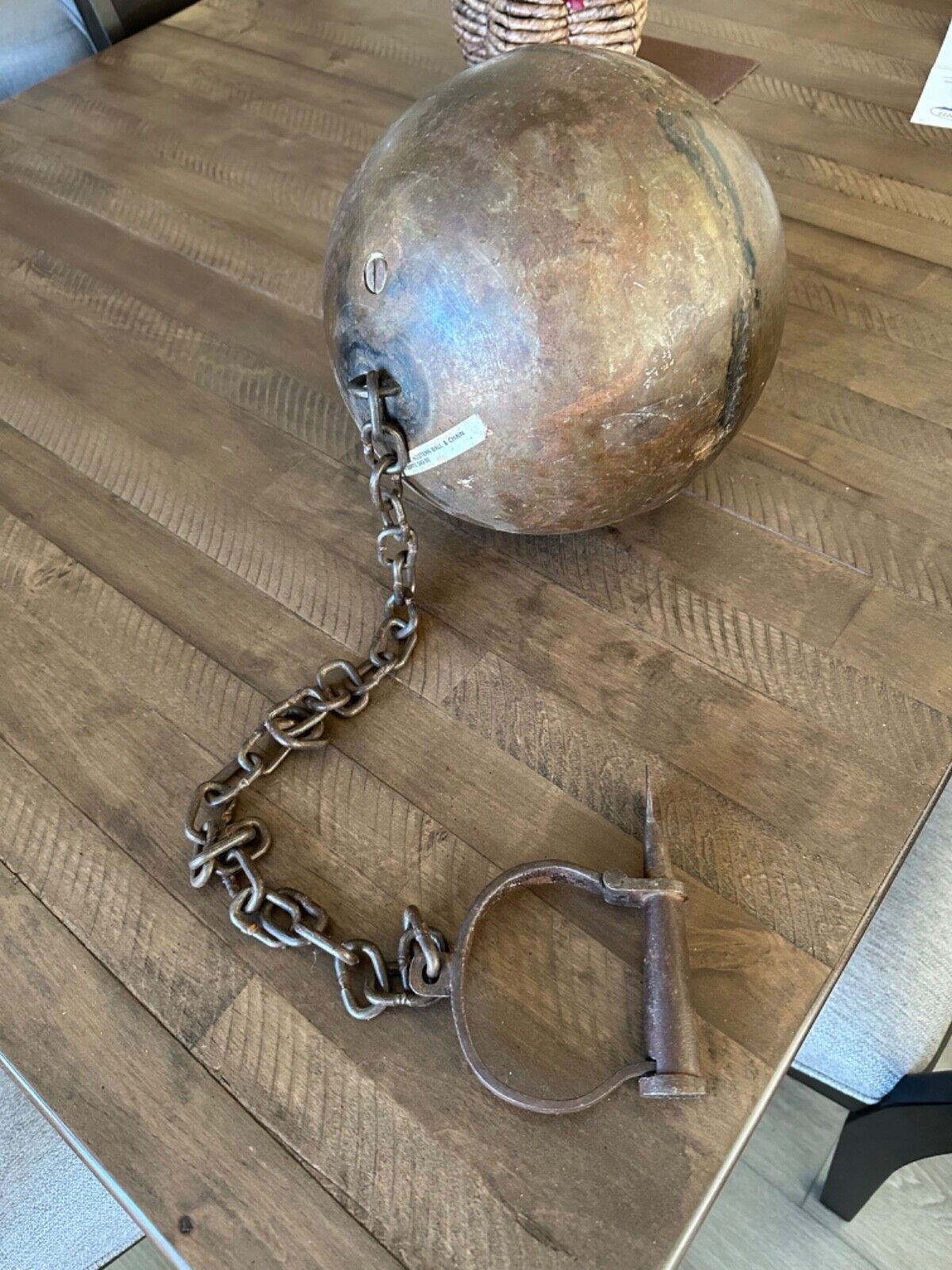 antique vintage prisoners ball & chain with key
