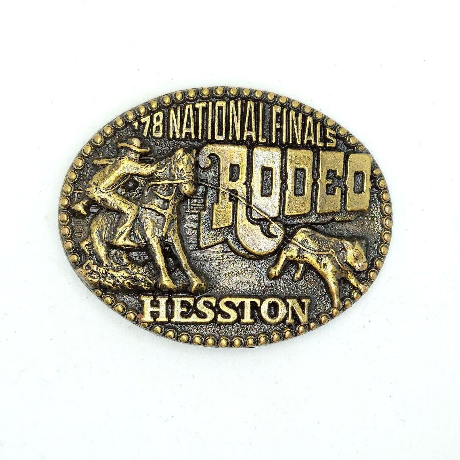 1978 National Finals Rodeo Belt Buckle Calf Roper NFR Hesston Western Vintage