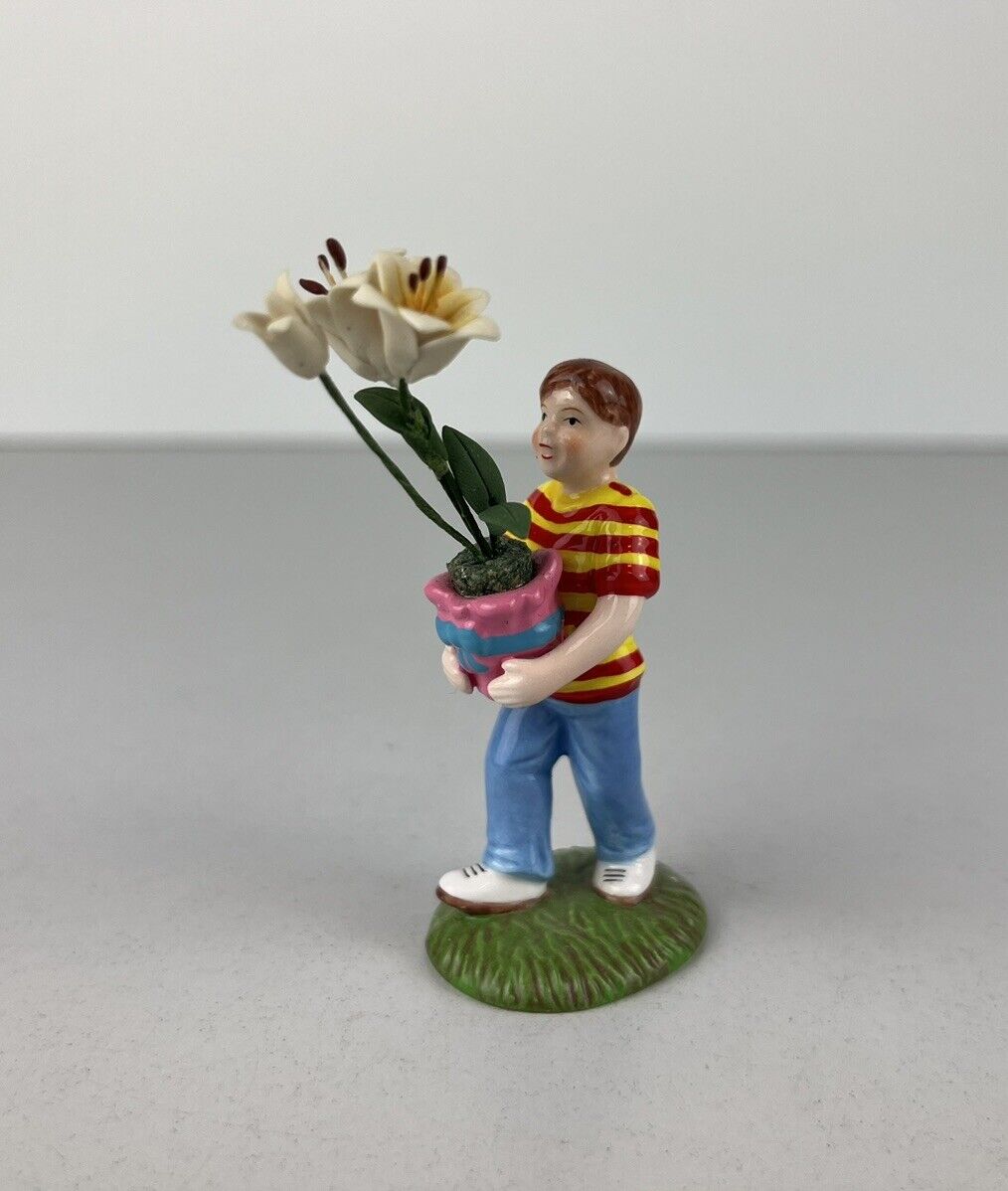 Department 56 Snow Village Easter Lily’s Nursery 2” Boy Figure w/ Lily Plant