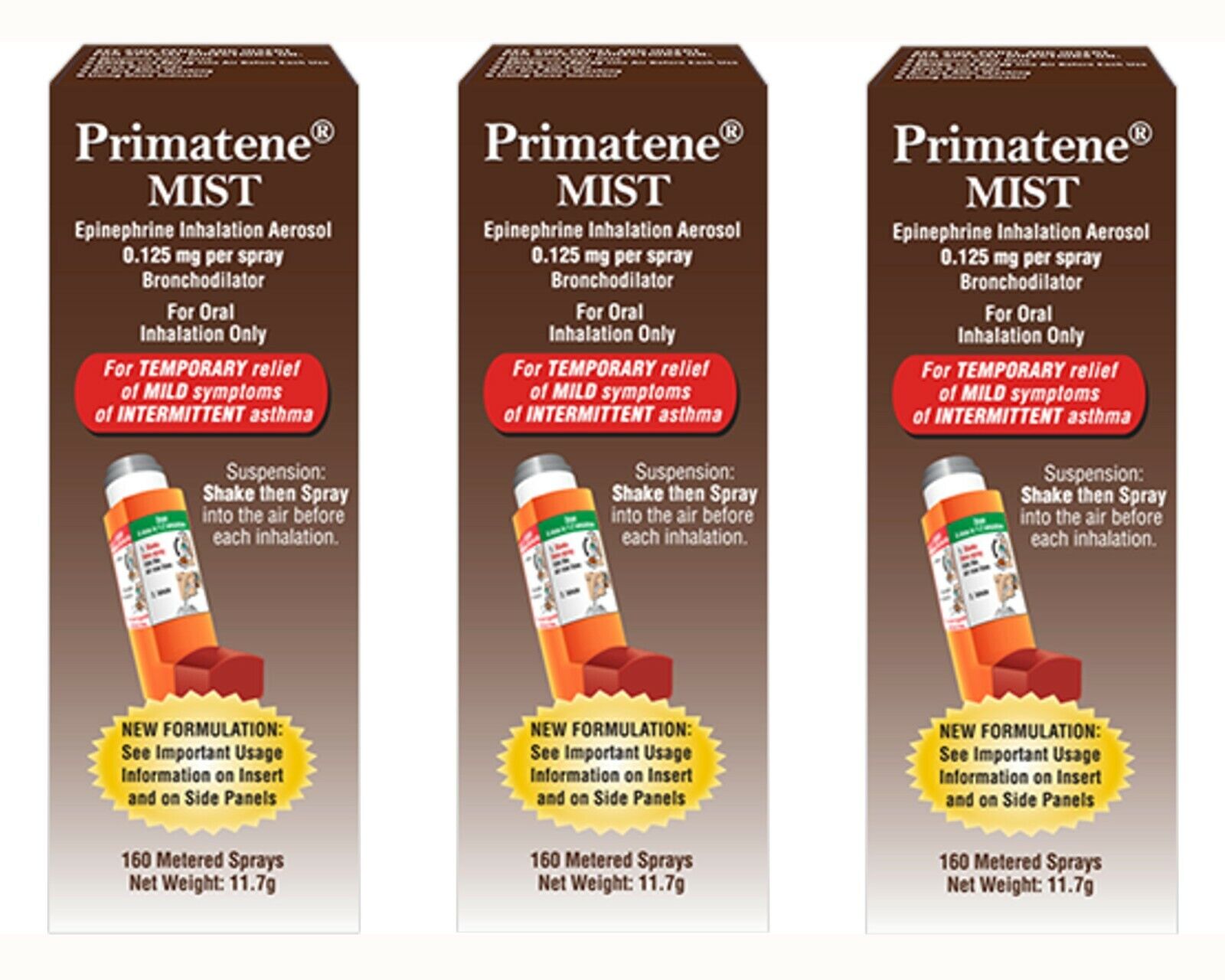 Primatene Mist Epinephrine Aerosol Inhaler (160 Sprays) EXP 3/22 - 3 NIB Sealed