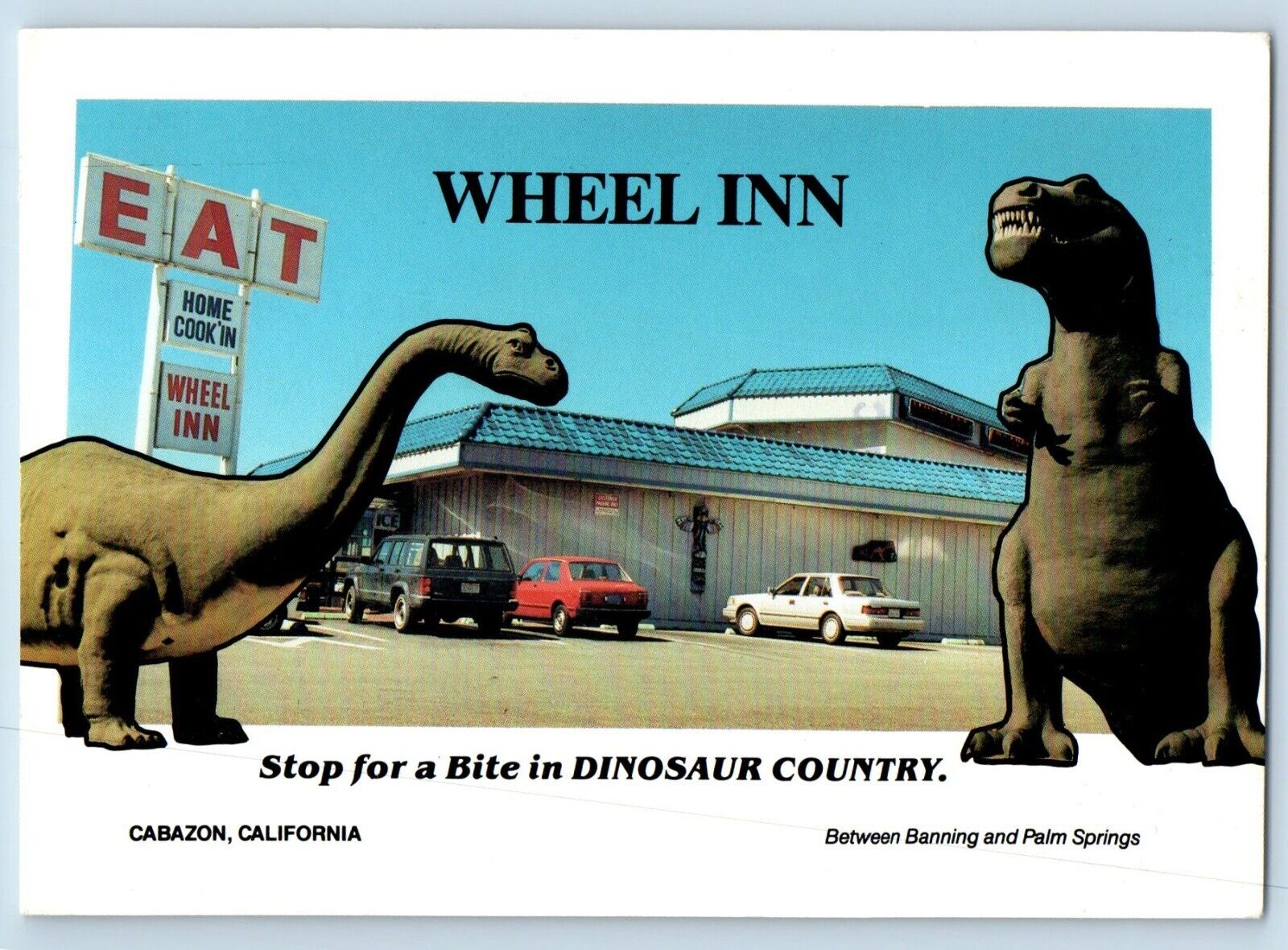 Cabazon California Postcard Wheel Inn Stop Bite Dinosaur Country Restaurant 1994