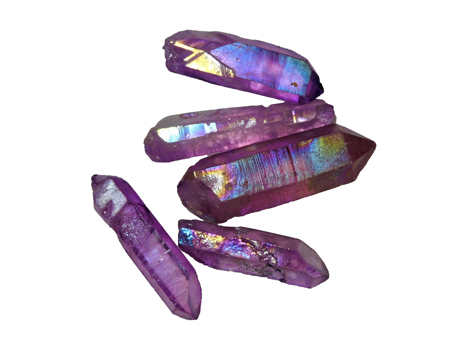 Lot of 5 Amethyst Aura Quartz Crystal Points From Brazil
