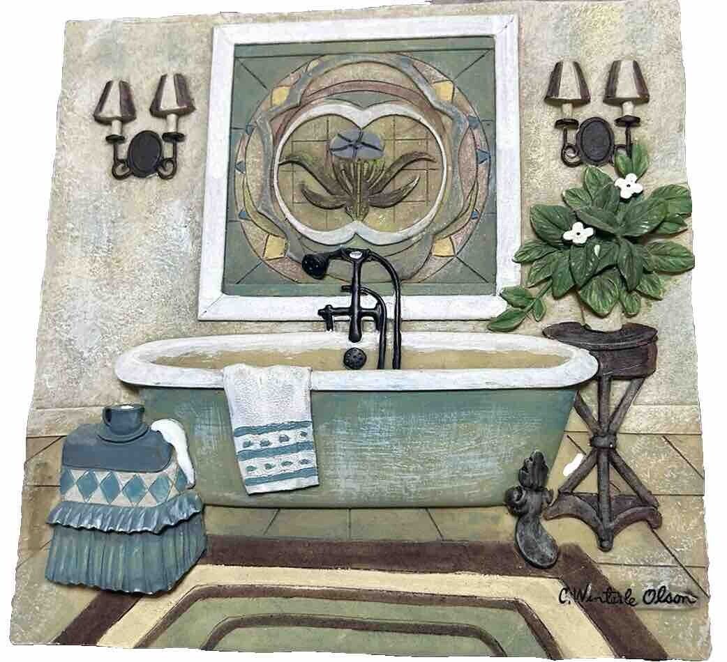 VTG 3D C. Winterle Olson Resin Bathroom Wall Plaque 5 x 5” Earthy Colors Signed
