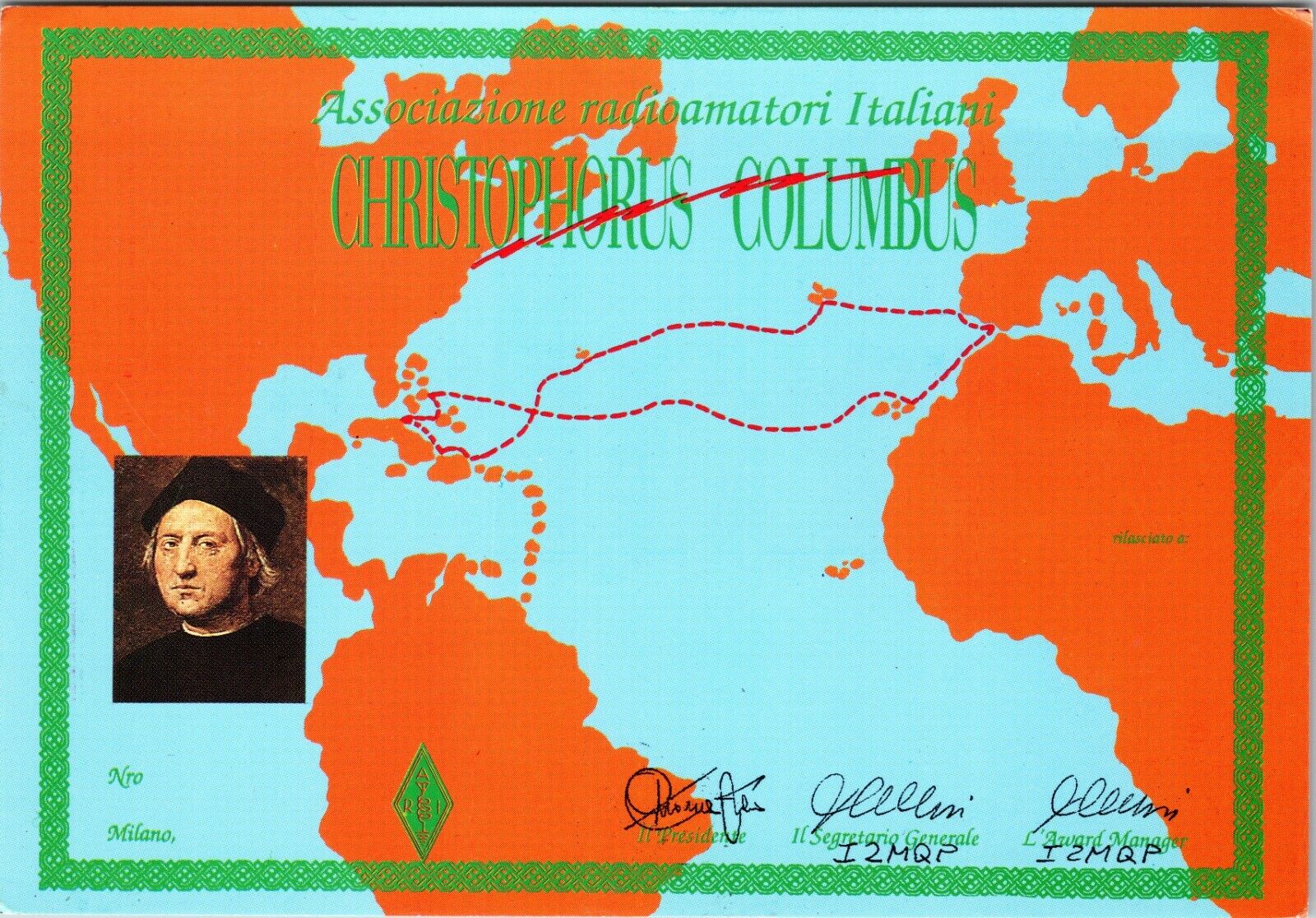 Vtg Ham Radio CB Amateur QSL QSO Card Postcard ITALY IQ2CC MILANO MILAN 1992
