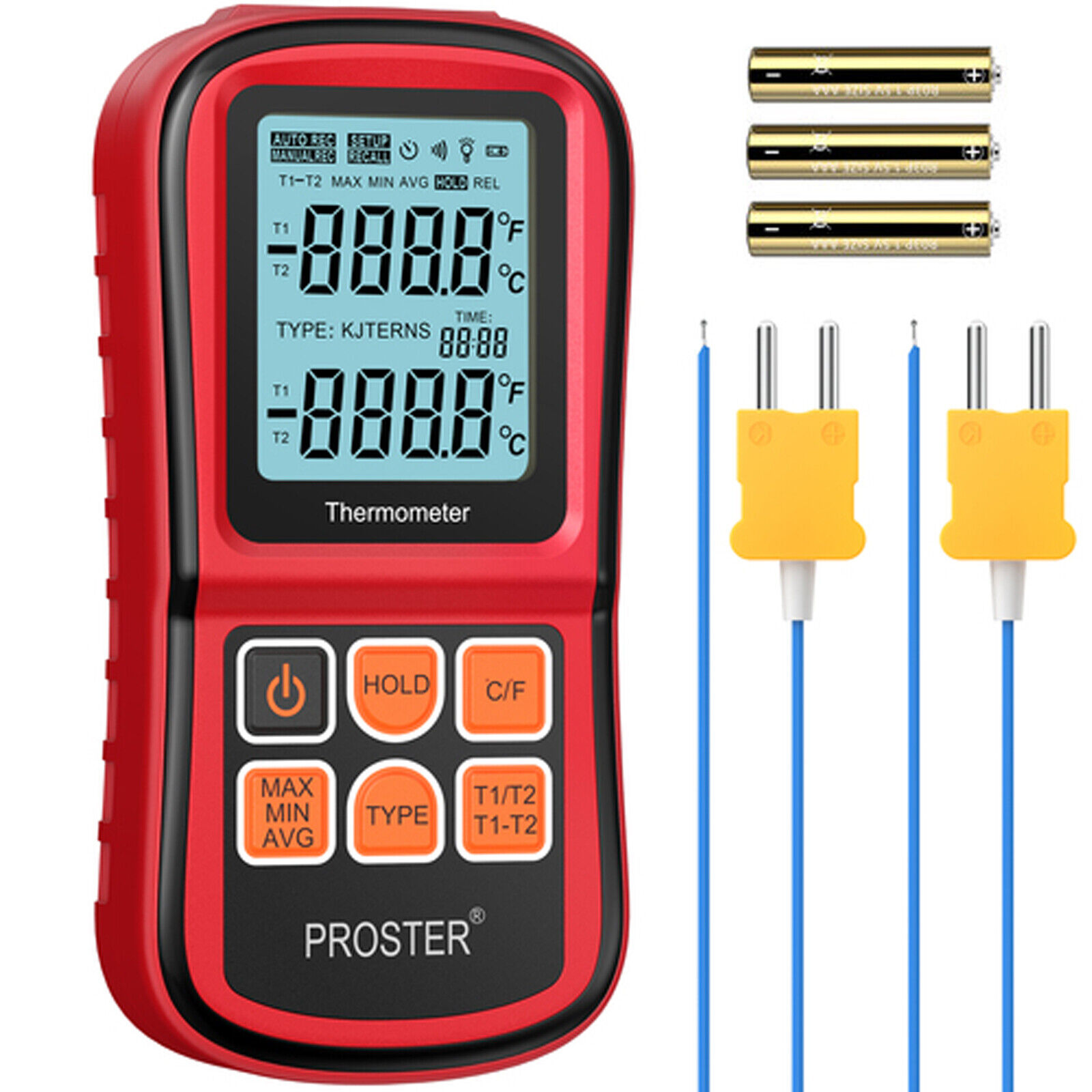 PROSTER Digital Thermocouple Thermometer Dual Channel 2*K-Type Temperature Meter