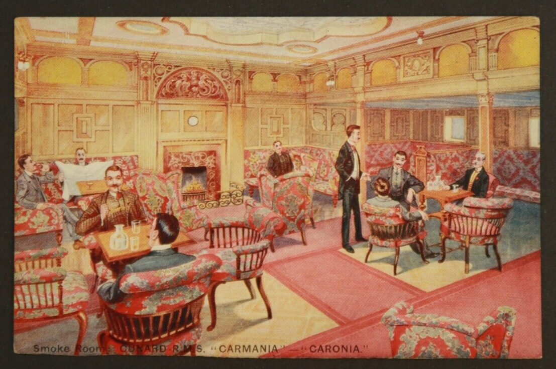 Smoke Room Cunard RMS Carmania Caronia Royal Mail Steamer Boat Ship Illustrated