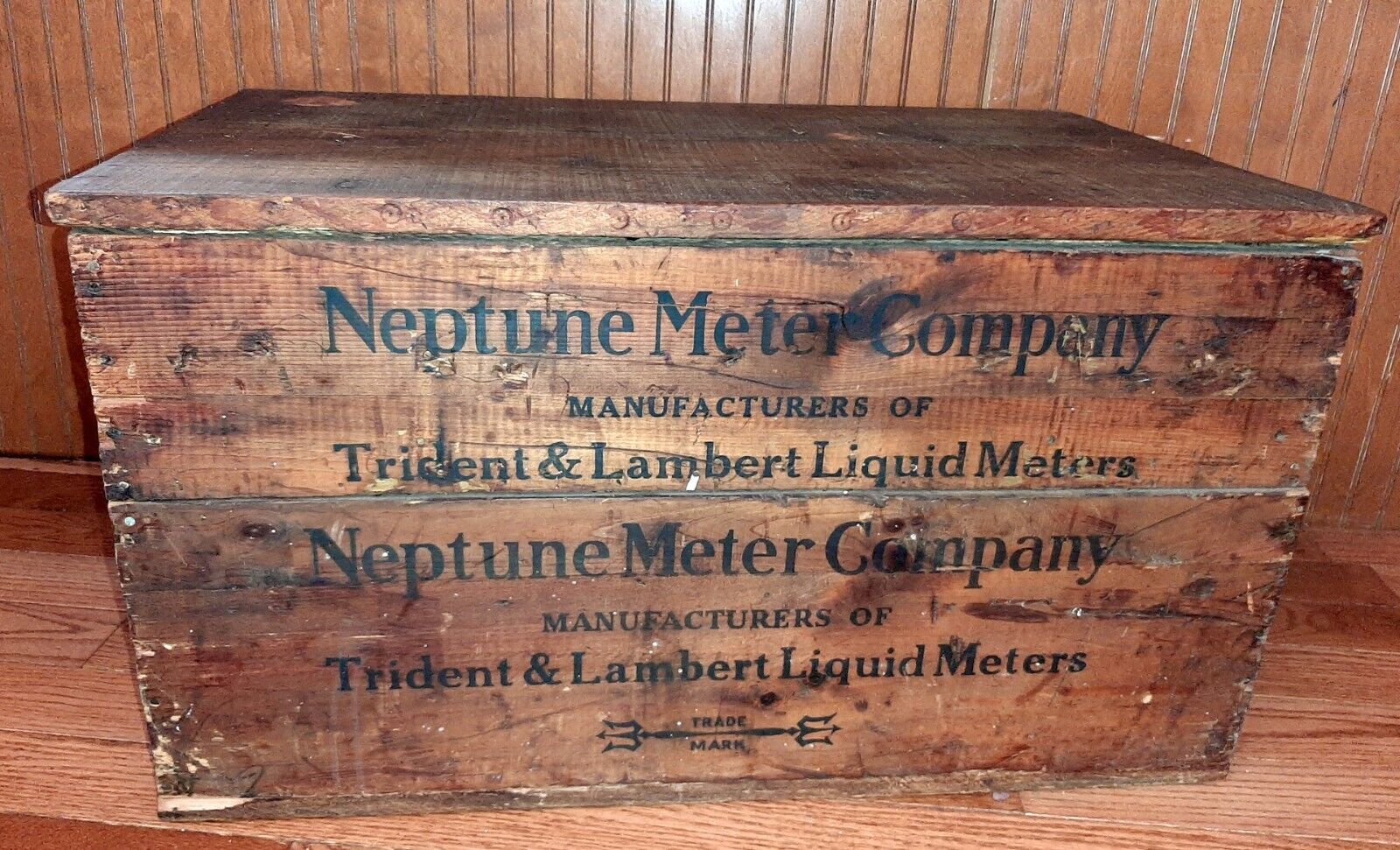 Vintage Neptune Meter Company Box/Crate Huge. Trident Logo