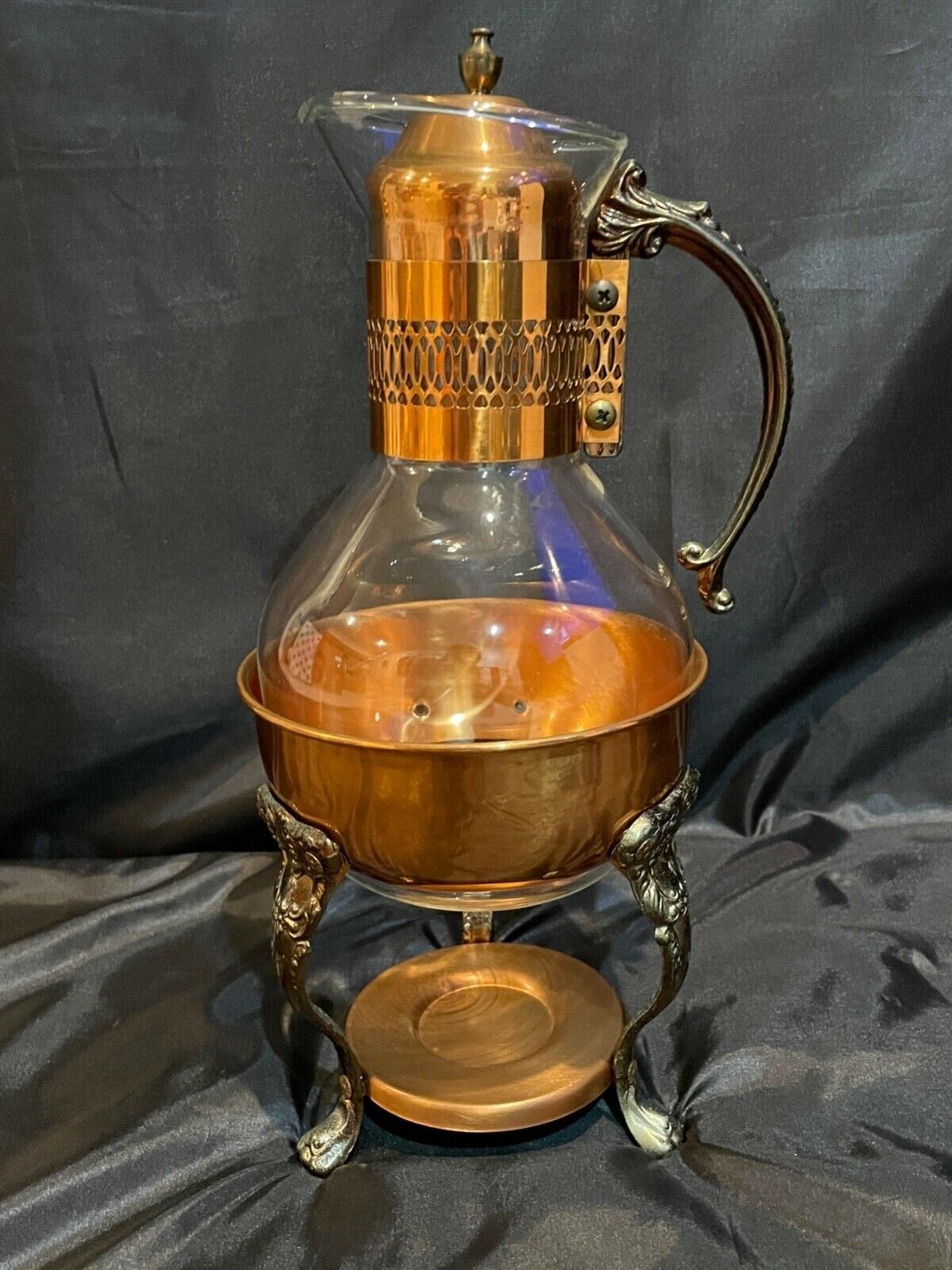 Vintage Princess House Glass & Copper Coffee Carafe & Warming Stand