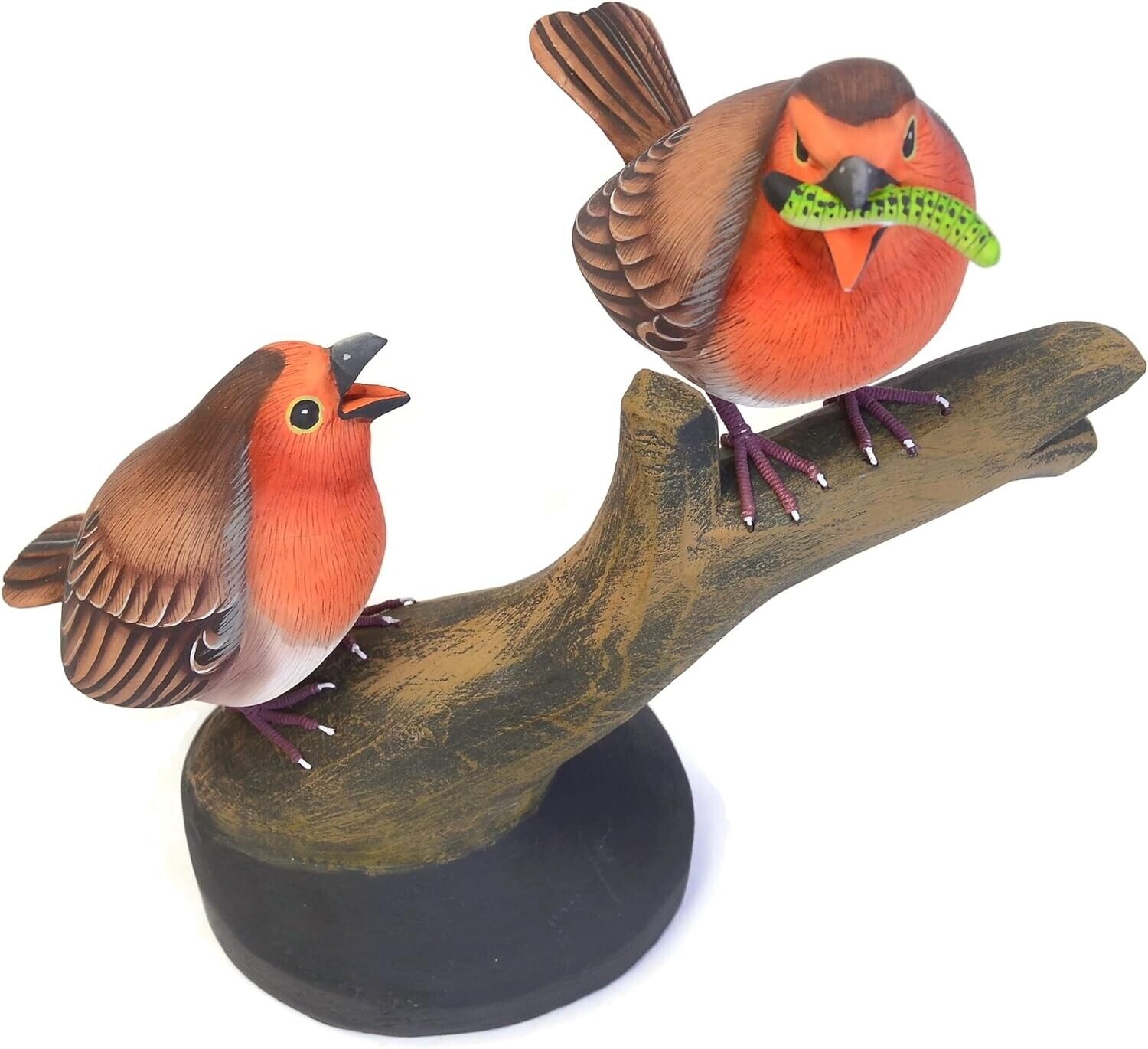 Handcarved Wooden Robin Birds Fighting for Worm ~ OOAK Christmas & Birthday Gift