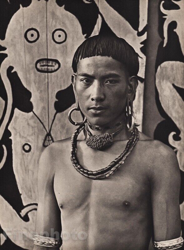 1940s Vintage K.F. WONG Borneo Semi Nude Kelabit Male Jewelry Photo Art 12x16