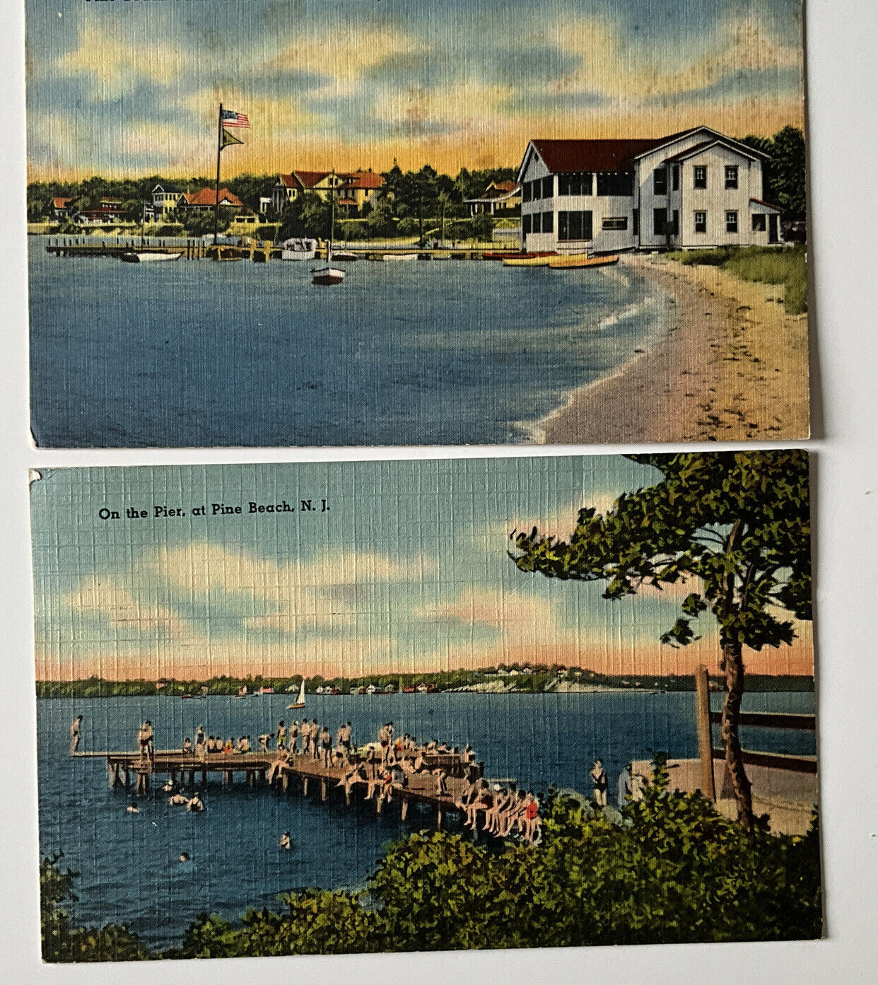 Pine Beach, N J, 1943 2 Postcards, Yacht Club,pier