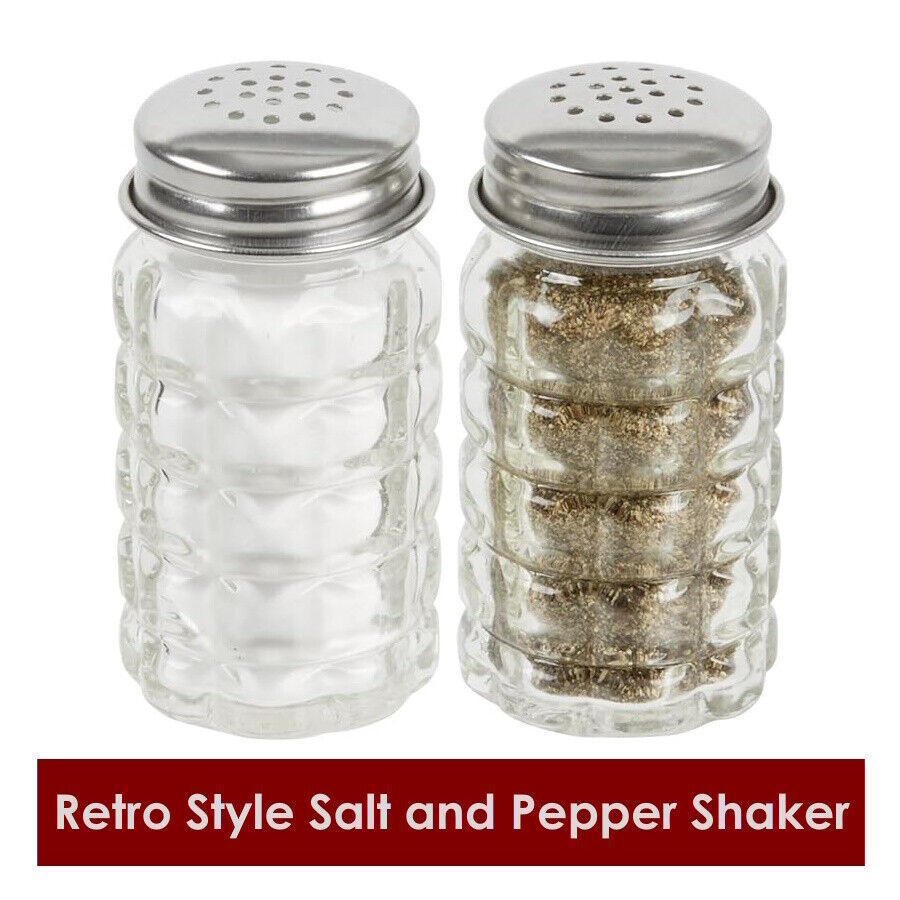 Retro Style Salt and Pepper Shakers with Stainless Tops Set of 2