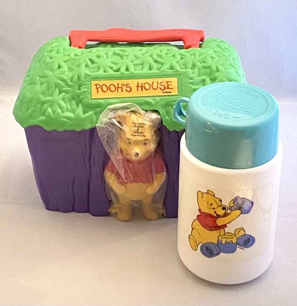 90\'s Retro DISNEY Pooh’s House Thermos Lunch Box w/Thermos & Original Oatmeal