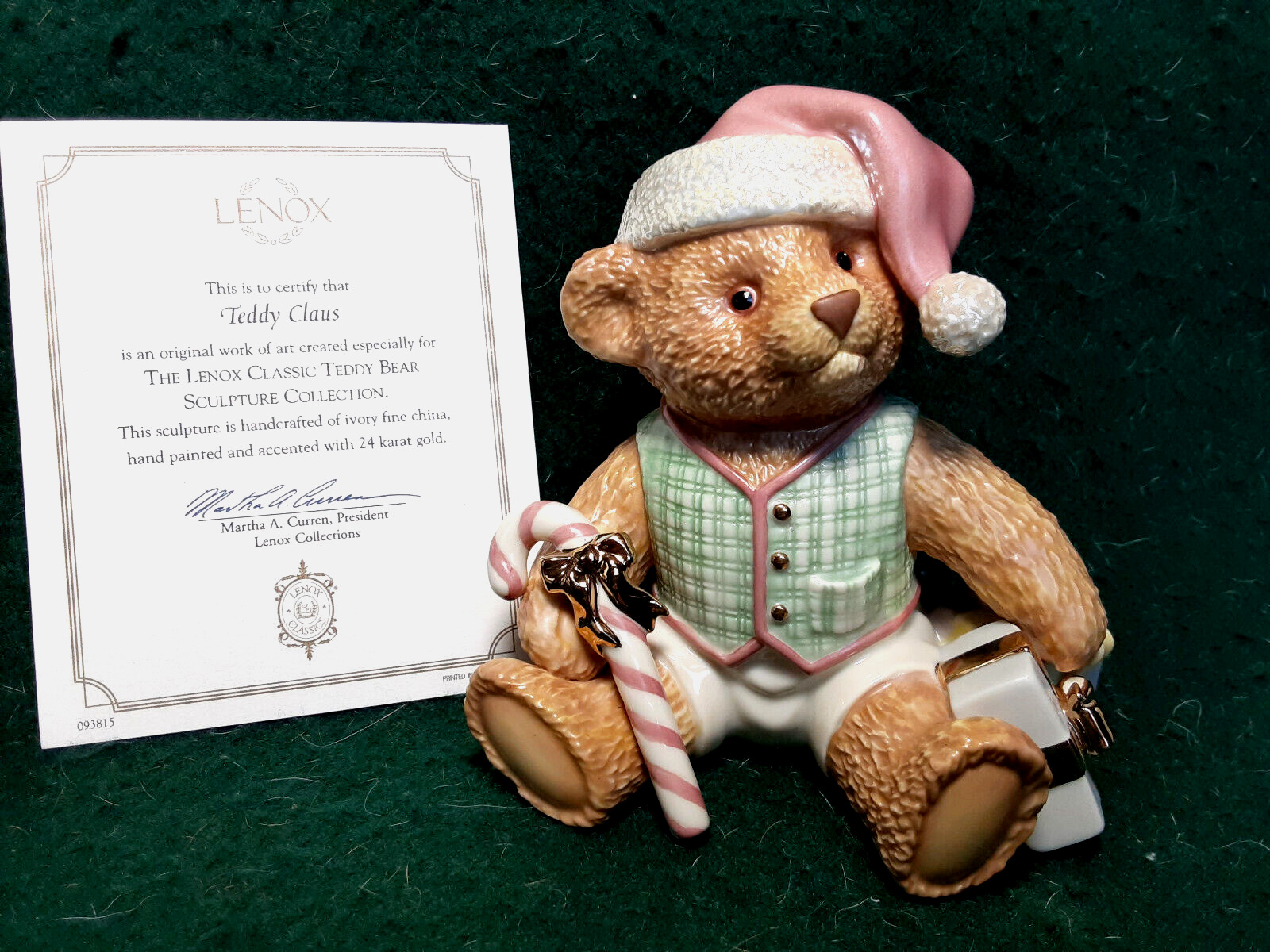 IOB Vintage Lenox Classics Teddy Claus Bear Christmas Figurine Box Certificates