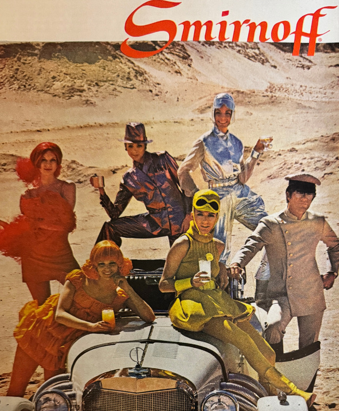 1968 Smirnoff Print Ad: Rudi Gernreich, Vintage Car, Sexy Women, Man Cave Decor